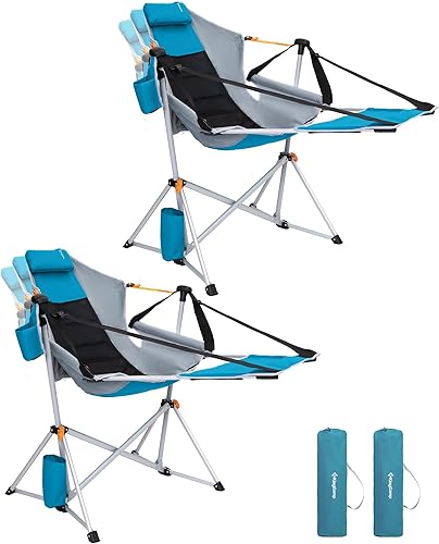 Miniatura 14 de KingCamp Silla Hamaca con Reposapiés, Sillas de Camping Plegables Portátiles Oscilantes para Adultos MÁXIMO 400 libras Resistente Plegable de Gran