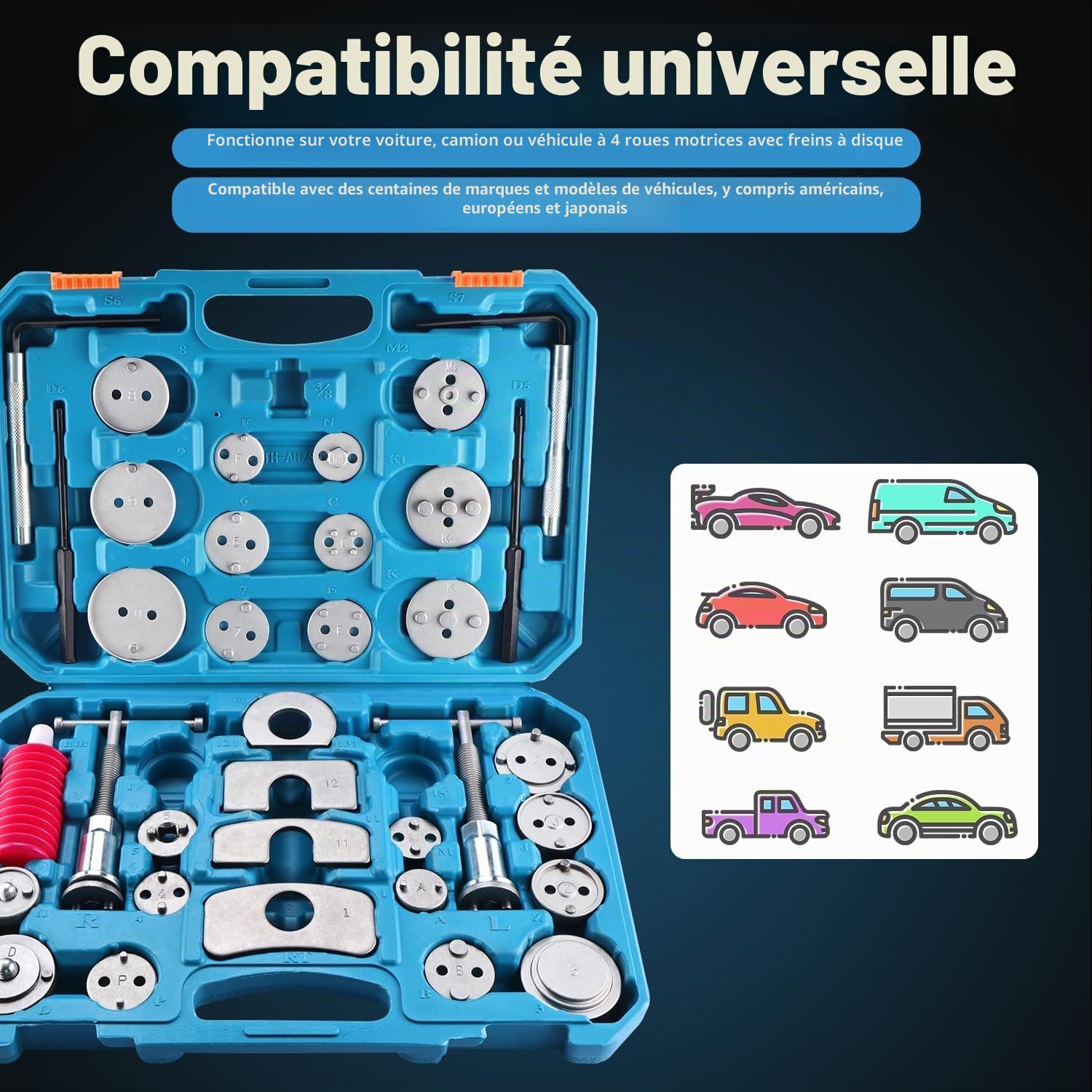 FreeTec 35 pièces Kit d’Outils pour étriers de Frein à Disque, Ensemble Universel de réparation Automobile, pour Le Remplacement des Plaquettes de Frein