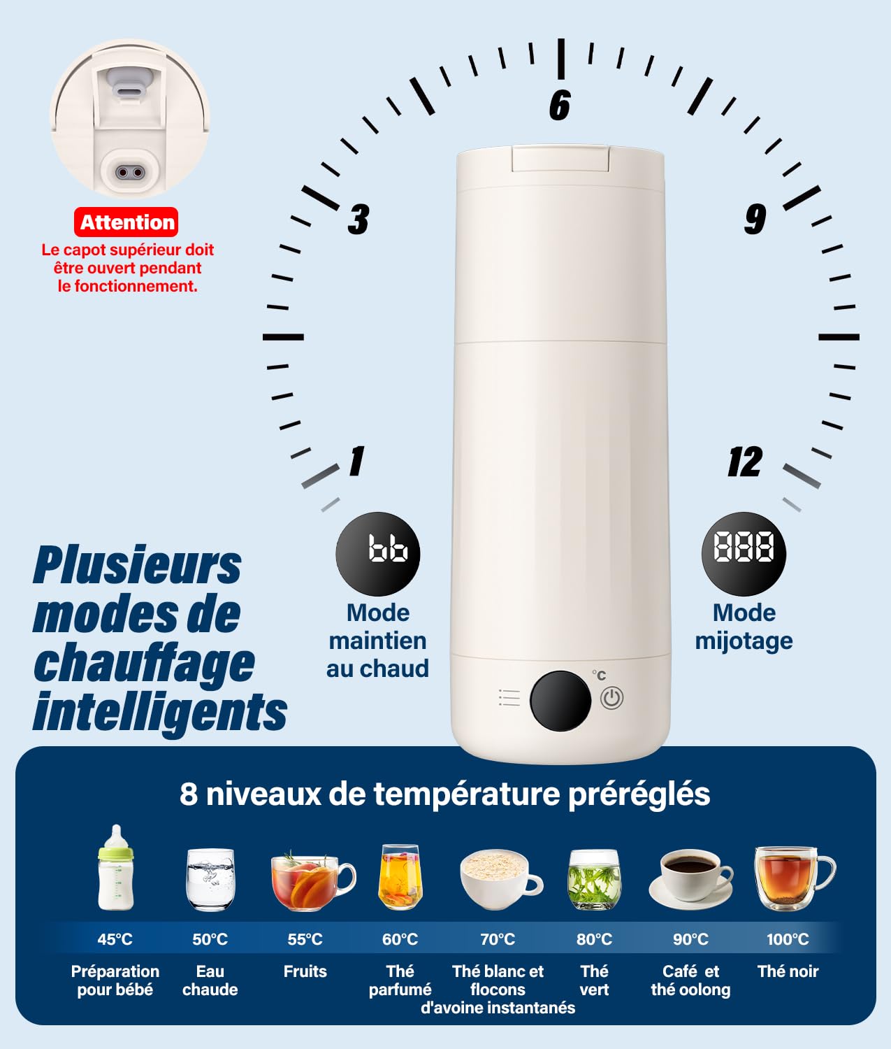 PAHTTO Bouilloire électrique de voyage 600 ml, bouilloire portable en acier inoxydable, ébullition rapide et réglage de la température, petite bouteille thermos pour la préparation de café, thé