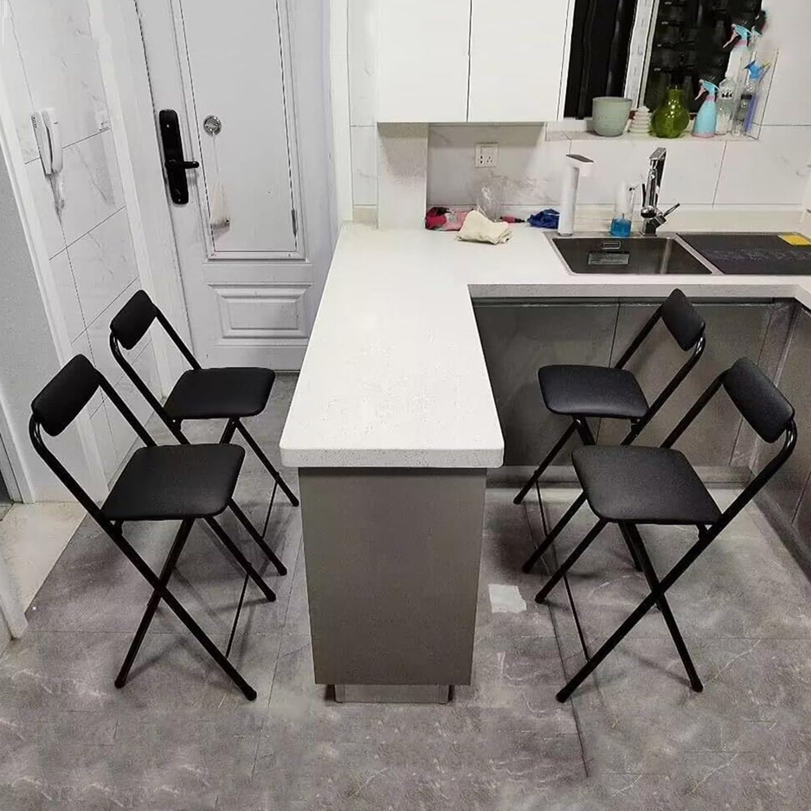 Składany stołek barowy z siedziskiem, Krzesełko do karmienia Stool Square z oparciem i podnóżkiem, składane, wysokość blatu 24/26/28/30 cali(60cm/24in)