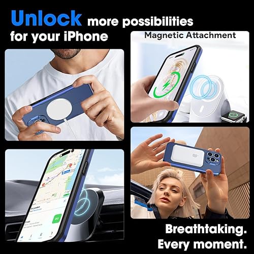 Miniatura 4 de Funda magnética para iPhone 15 Pro Max compatible con protector de cámara plegable MagSafe, brillante de doble capa protectora contra golpes, 1