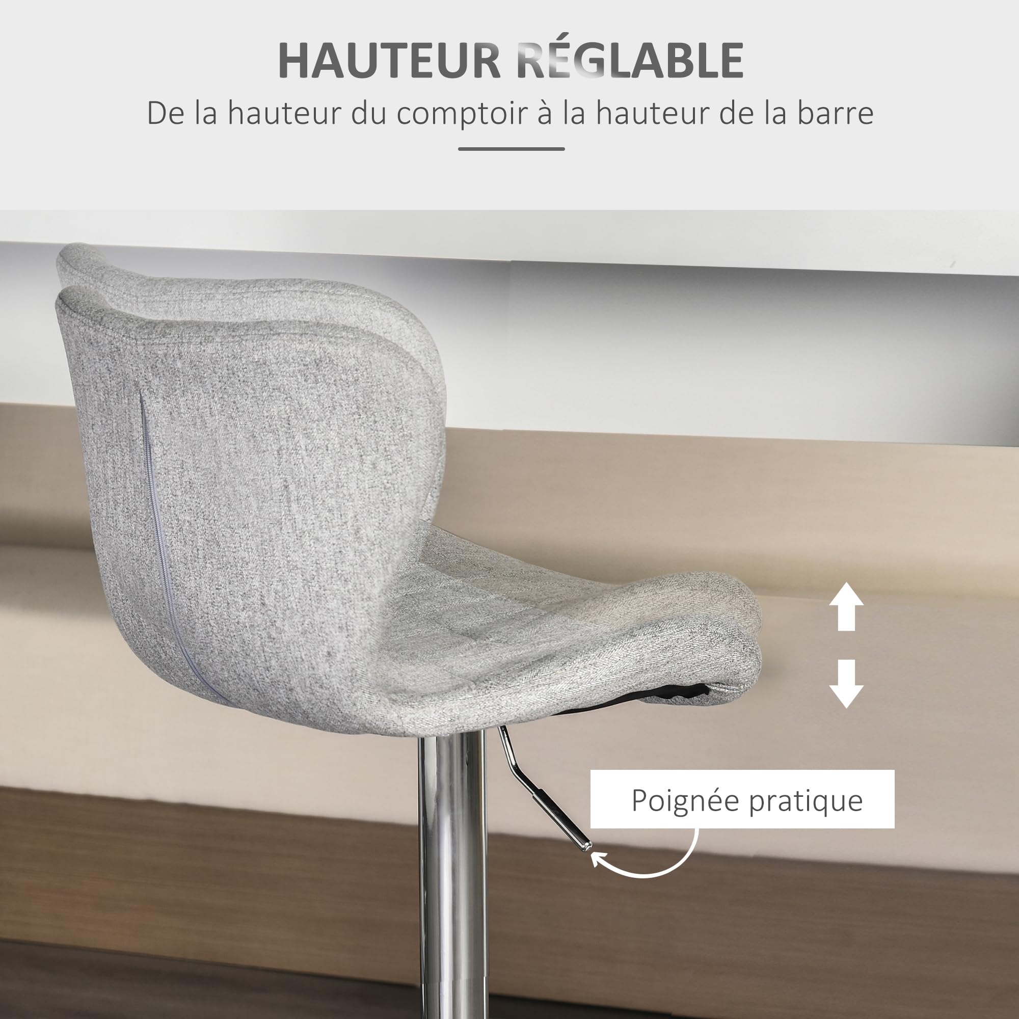 HOMCOM Lot de 2 Tabourets de Bar Design Contemporain, Pivotants 360° Gris