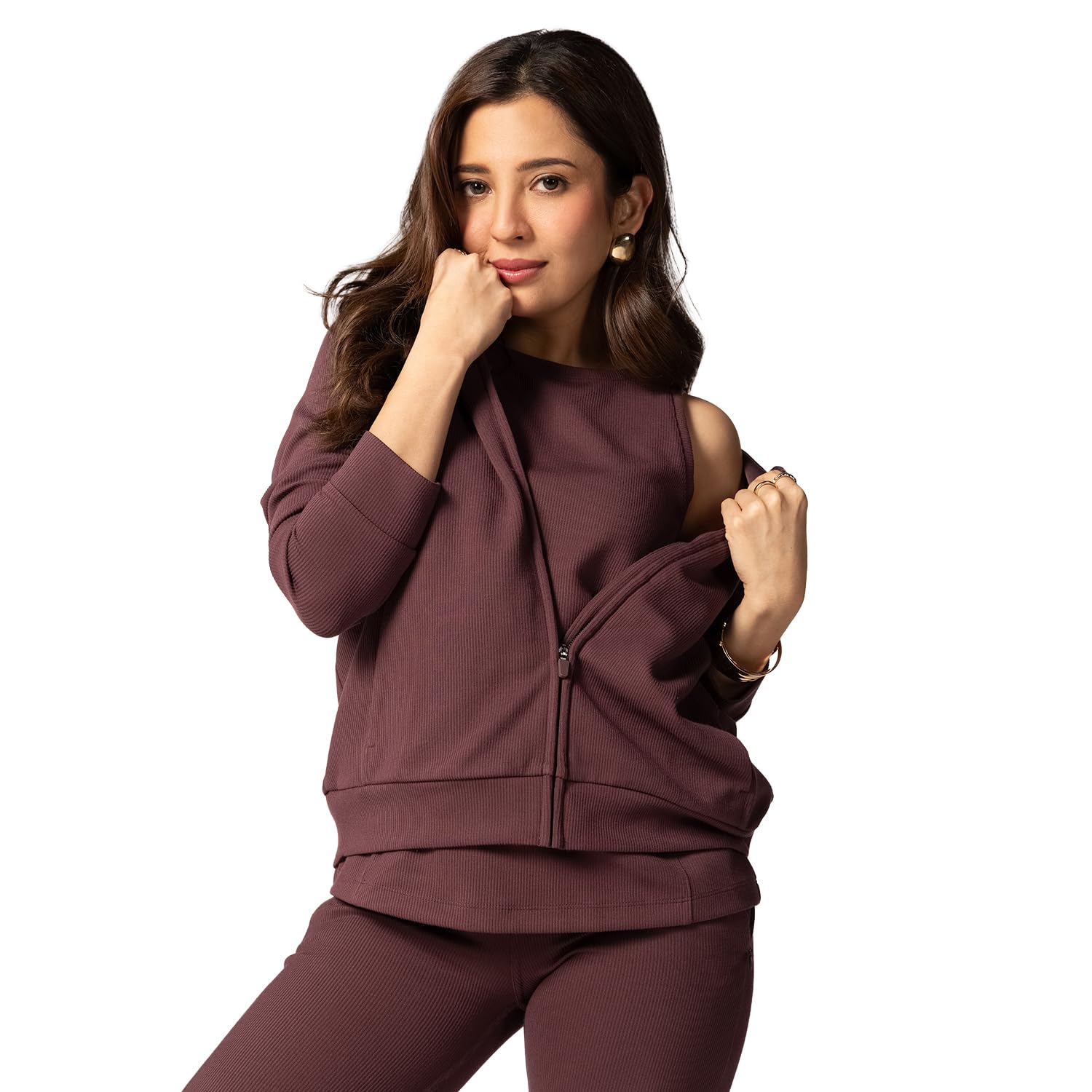 blissclub Women Polyester, Modal Spandex Ribsupreme Jacket, Front Pockets Full-Length Zipper,Cuffed At Sleeve,High Collar-picture-23