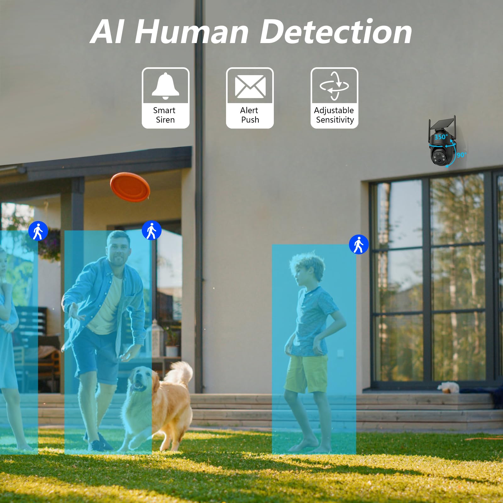 GALAYOU 2K Camera Exterieur sans Fil - Caméra de Surveillance Extérieur avec Panneau Solaire, PIR Alerte Instantanée, Détection Humaine AI, Vision Nocturne en Couleur, Audio Bidirectionnel, R1 (Noire)