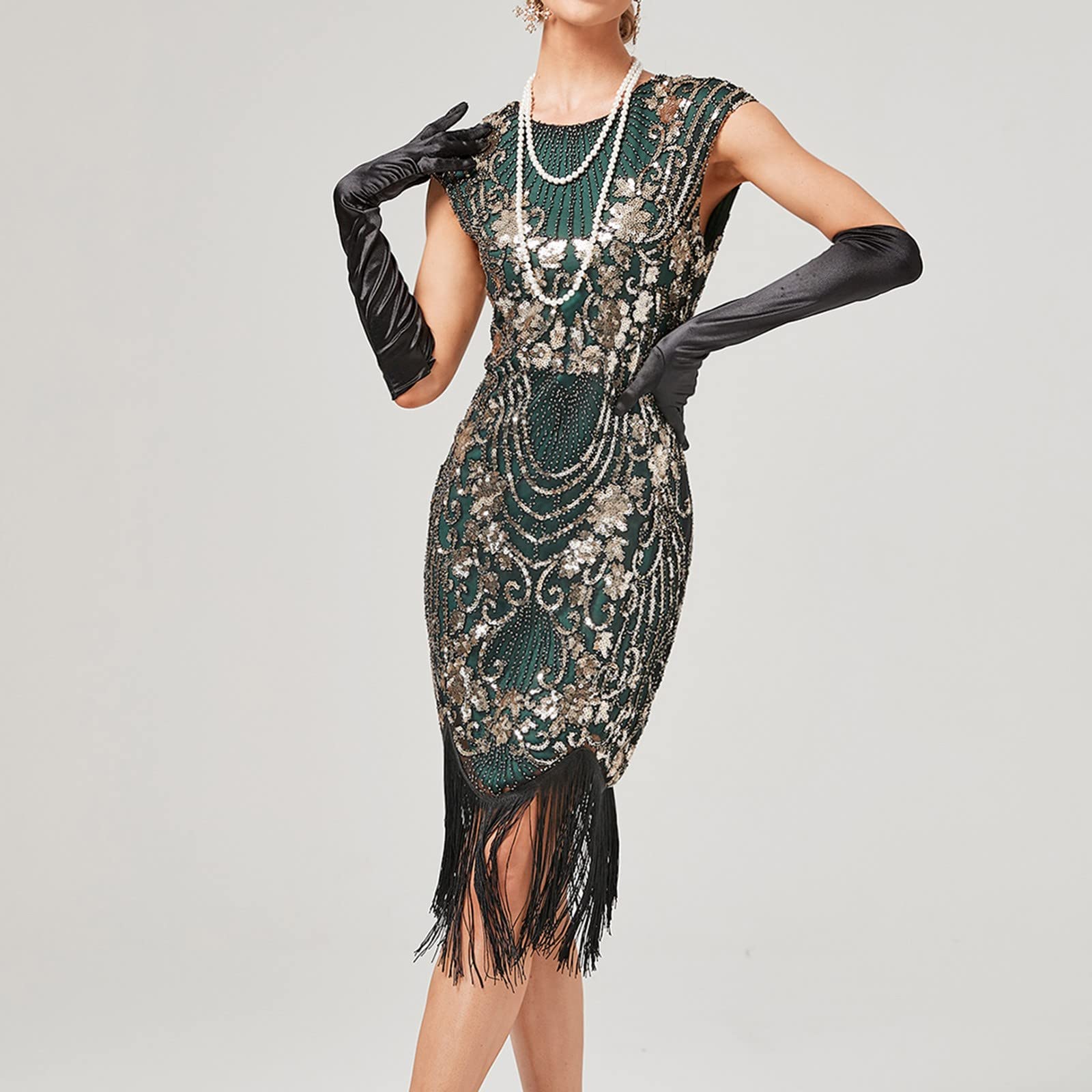 Vestido de Noche Flapper para Mujer Elegante con Lentejuelas y Detalles de Borlas para Formal
