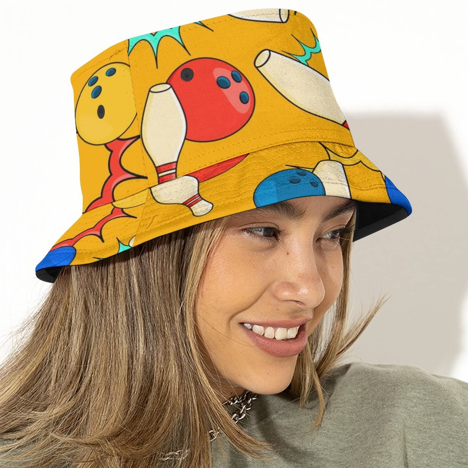 Bowling Bucket Hat for Women Men Unisex Cotton Wide Brim Sun Hat Outdoor Summer Travel Hiking Beach Cap