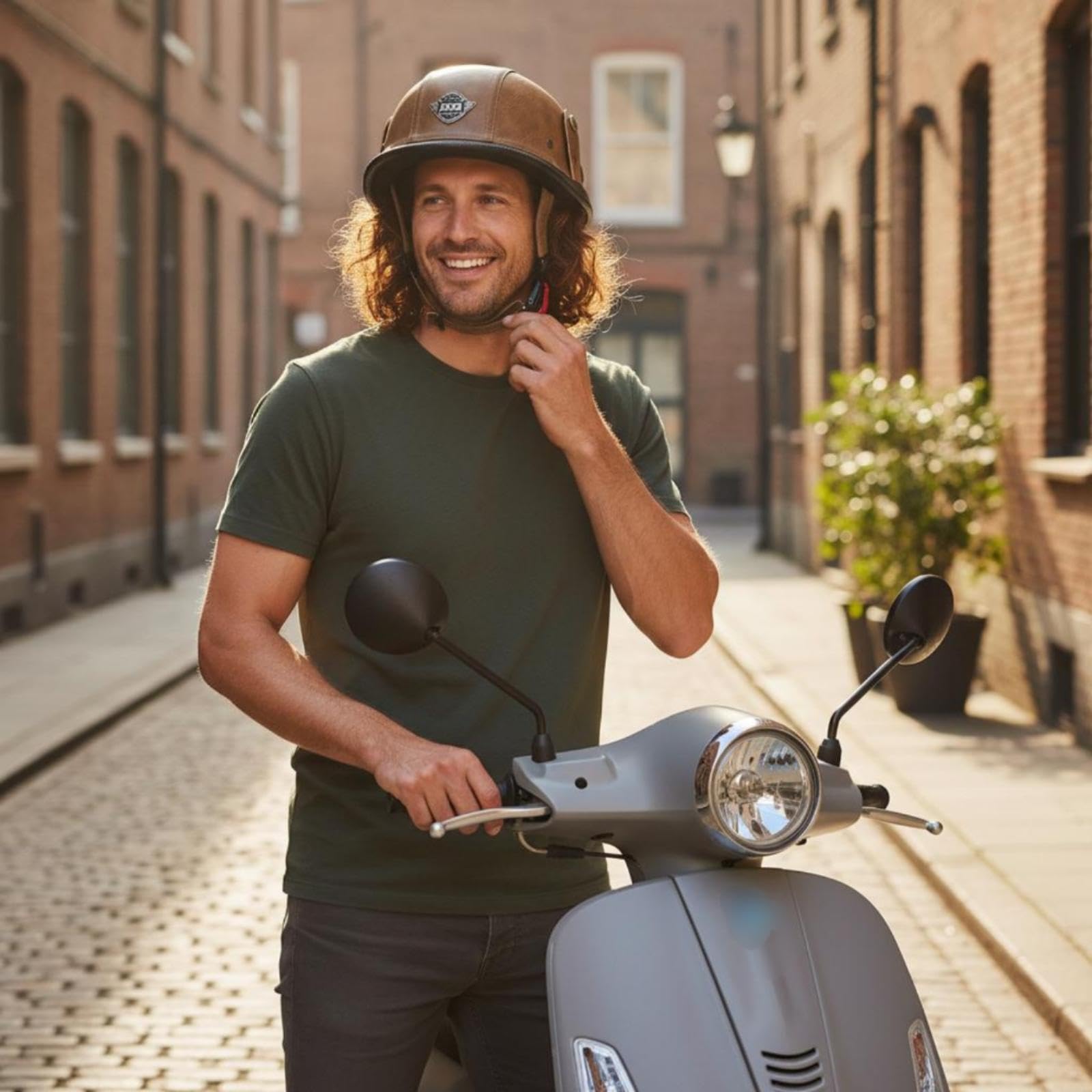 Retro Half Shell Helmet PU Leather Finish Motorcycle Half Helmet Vented Impact-Absorbing Foam Liner Impact-Absorbing Gear for Men, Women L Khaki-image-43