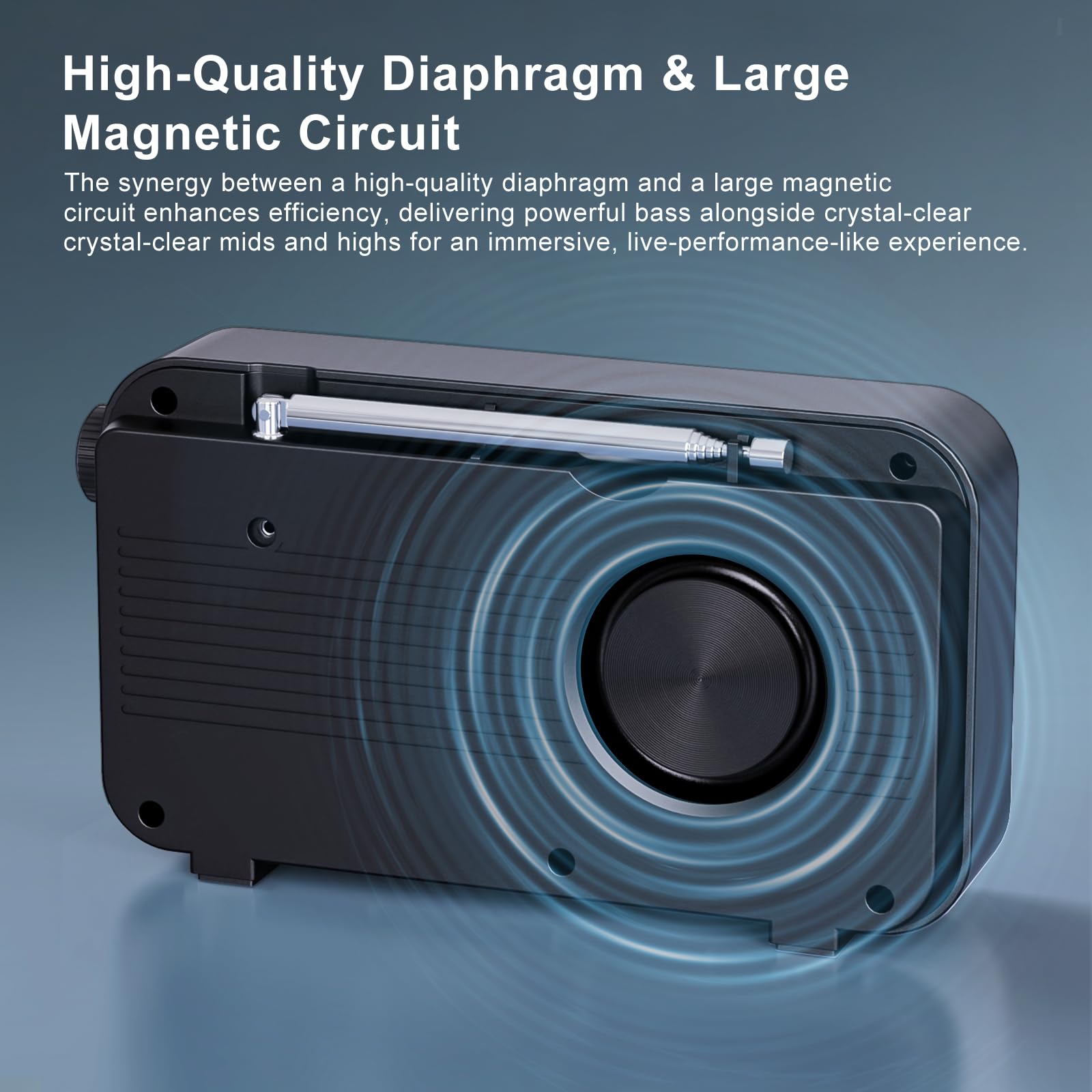 ROCAM DAB Radio Portable with Bluetooth 5.0 & Hi-Fi Speaker, 3000mAH Rechargeable Battery Radio, Mains Powered Digital Radio, 2.4" Display, 40 Presets Stations, Dual Alarms, TF Card Support, EQ Modes — view 7