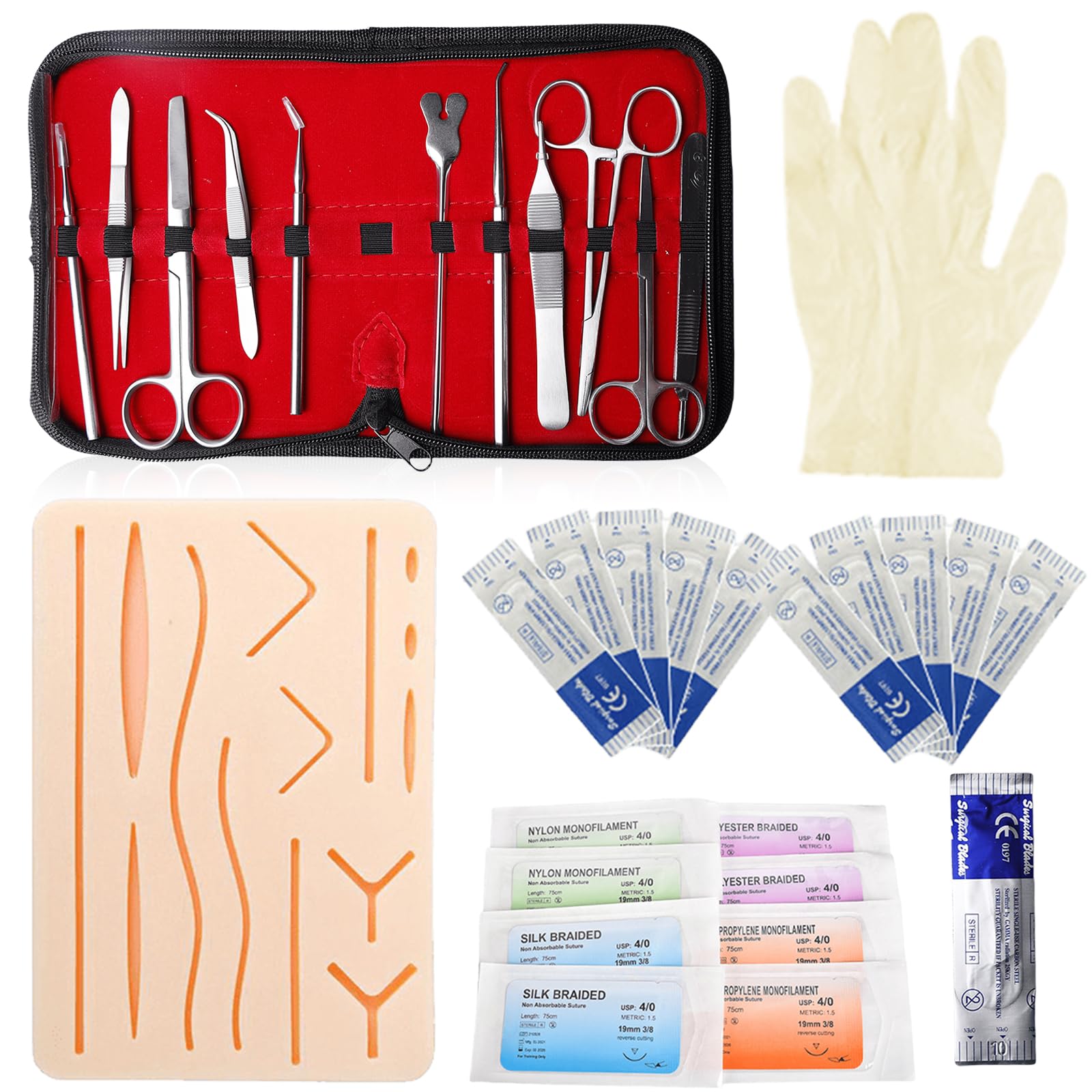 Chirurgisches Nahtset, Nahttrainingsset, Wundnaht Übungsset, Silikon-Nähkissen mit Werkzeugsatz, Nahtschulung,Suture pad,Suture Practice Kit,Silikon-Nahtsimulator,Ideales Geschenk für Medizinstudenten
