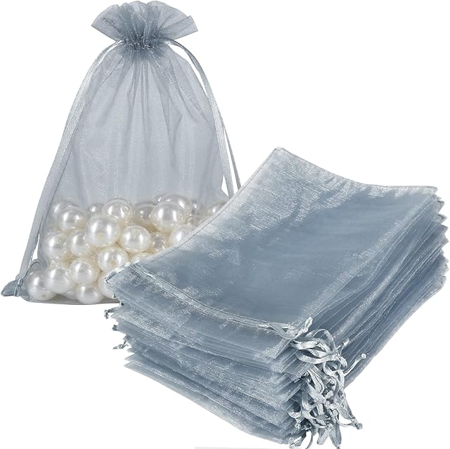 HRX Package 100pcs Grey Organza Bags Medium, 13x18cm Jewellery Pouches Mesh Gift Bag for Lavender Wedding Party Favour