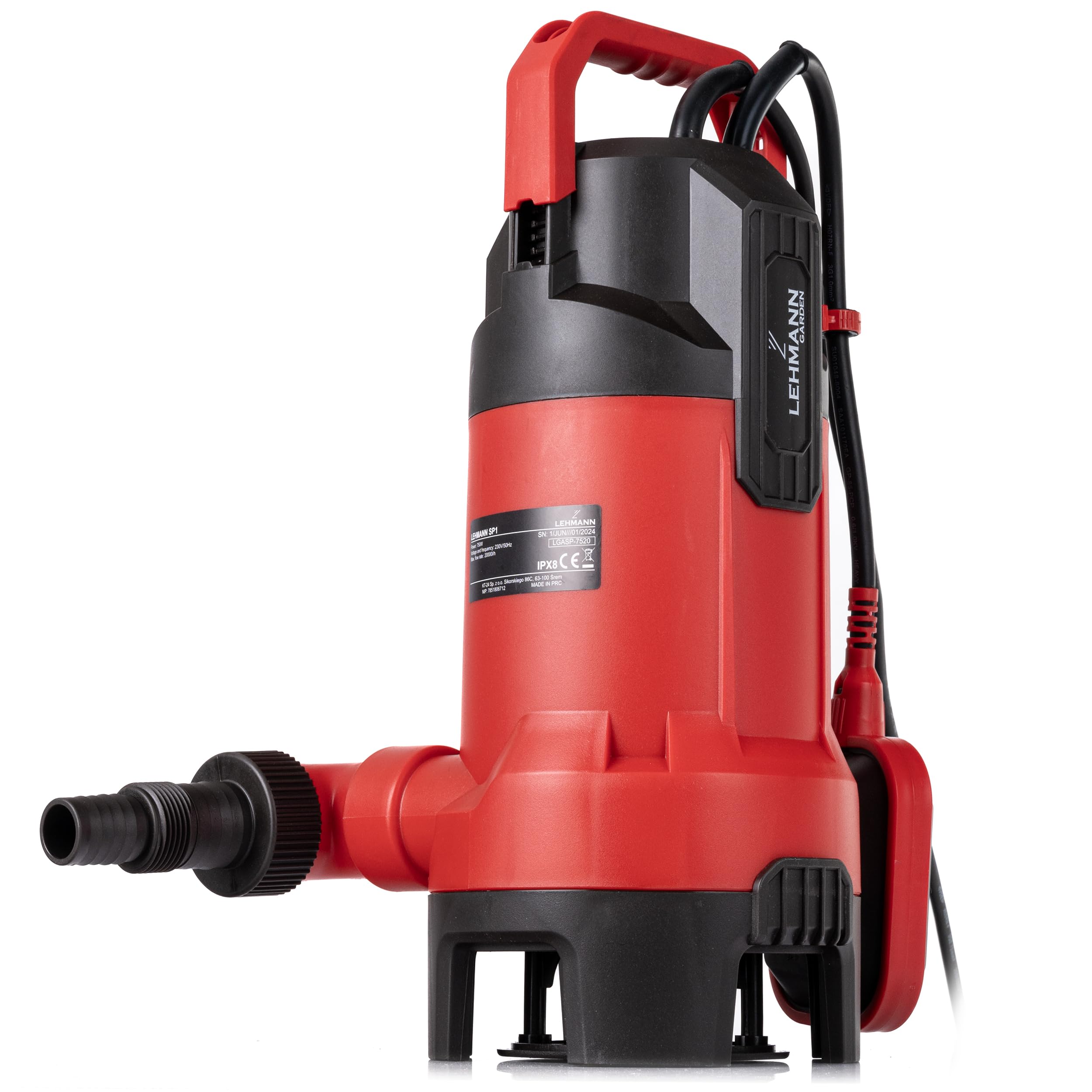 LEHMANN Pompa Sommersa con Galleggiante Integrato, 750W, Pompa Sommergibile per Acqua Sporca e Pulita, Portata 20000 l/h, Altezza Massima 10 m, Particelle Ø 35 mm, IPX8