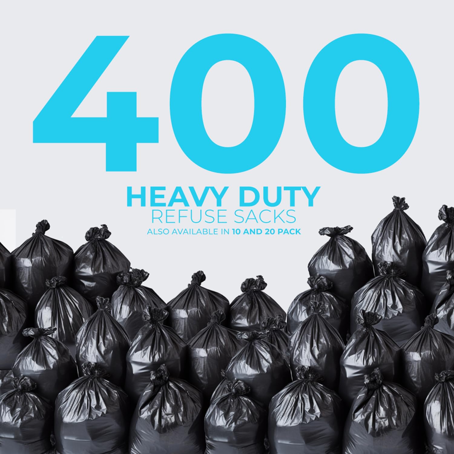 Roe Tenpo Paquete de 400 bolsas de basura negras de 75 litros, bolsas de basura de 30 micras, extrafuertes, ecológicas, resistentes a fugas, perfectas para el hogar, oficina, bricolaje y jardín