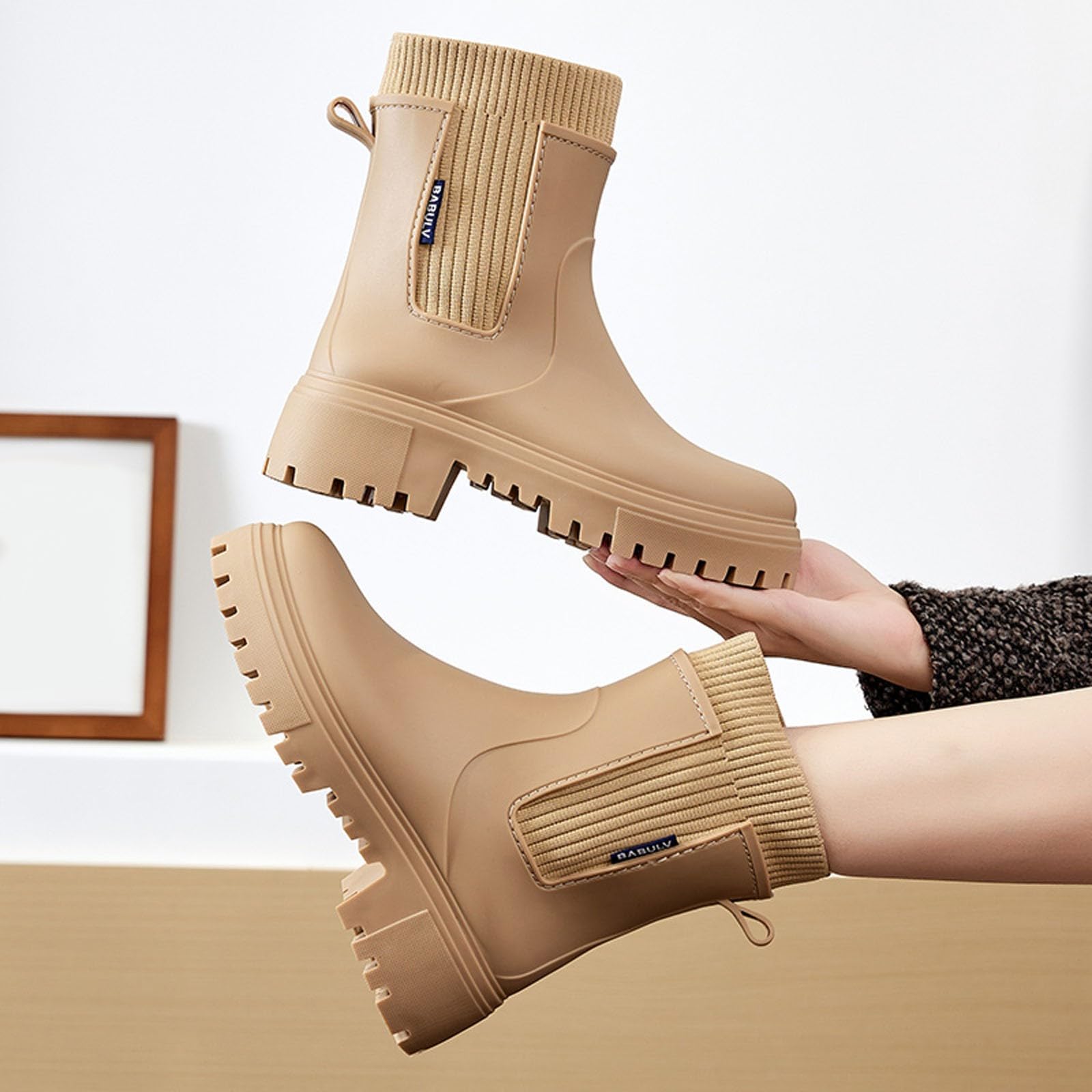 Botas de goma para mujer, media altura, suela gruesa, botas de lluvia