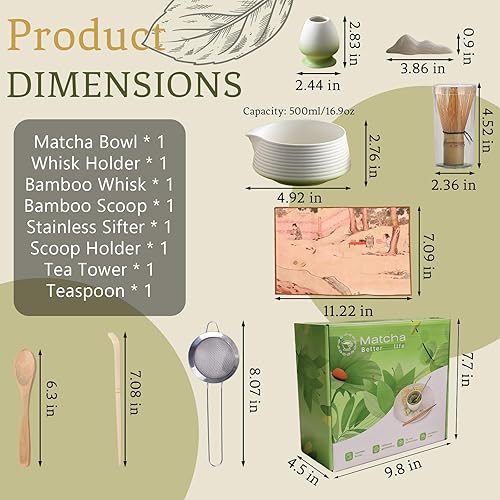Miniatura 5 de Juego de 8 batidores de matcha, cuenco de bambú Chasen Matcha, con boquilla, tamiz, cuchara, soporte para batidor, alfombrilla de bambú, kit