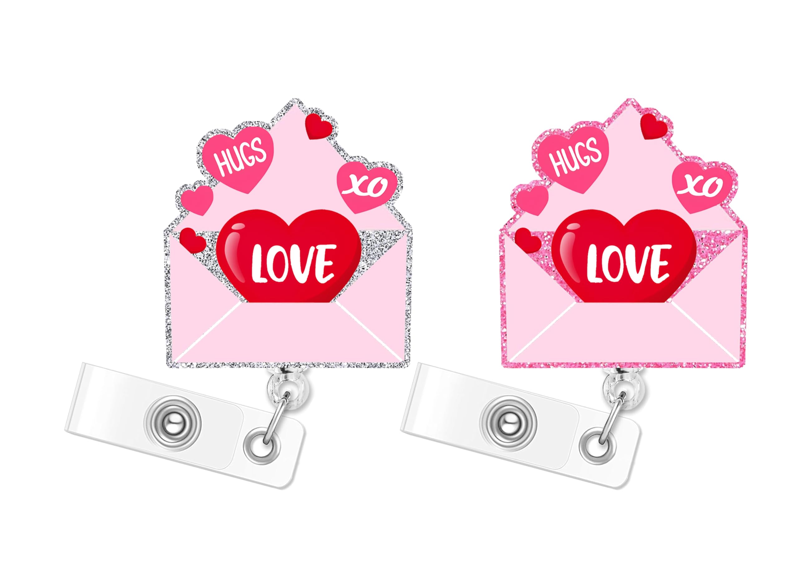 2P Love Day Badge Reel Retractable Funny Nurse Gifts Badge Holder Gifts Name Tag Acrylic Alligator Clip Nurse Nursing Doctor Medical Worker Pink Glitter — image 1