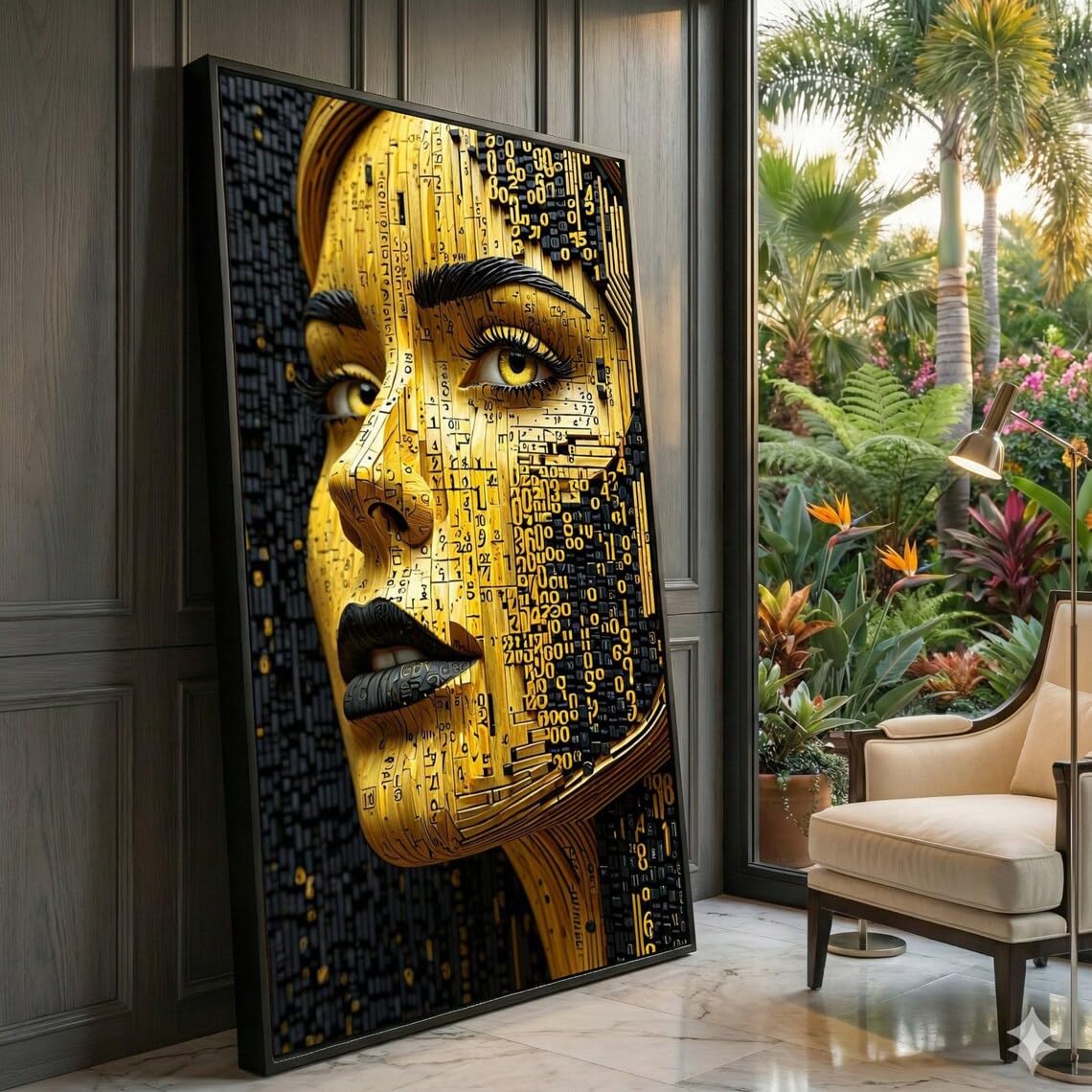 XINBAO Futurystyczne płótno z cybernetyczną kobietą, artystyczny portret, dekoracja ścienna, techniczna twarz, nowoczesna sztuka sci-fi do malowania domu, 70 x 110 cm, bez ramy
