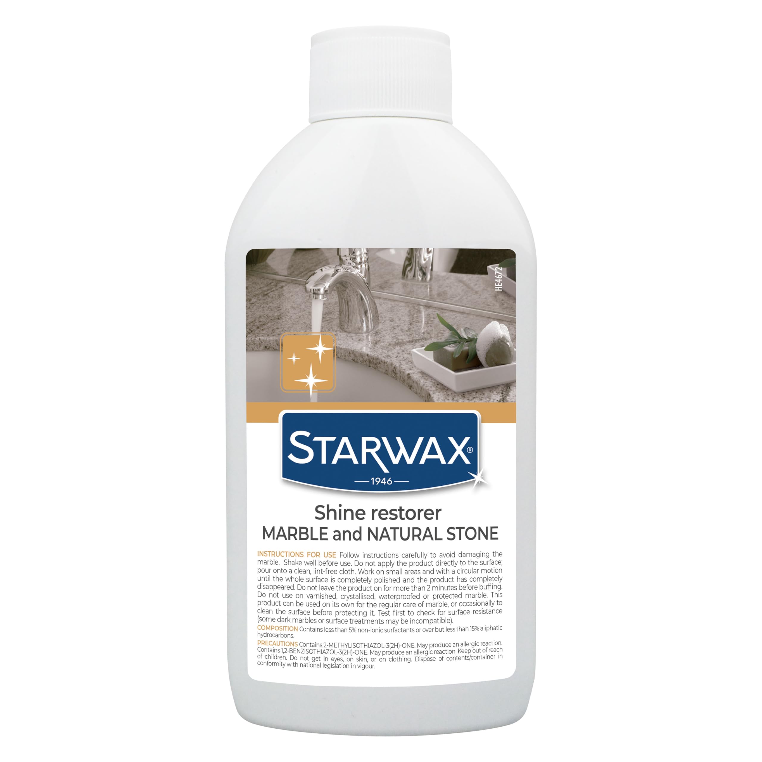STARWAX - Shine Restorer for Marble and Natural Stone - Cleans, Revives and Shines - Polishes and Restores Shine - Removes Limescale Deposits - 250ml