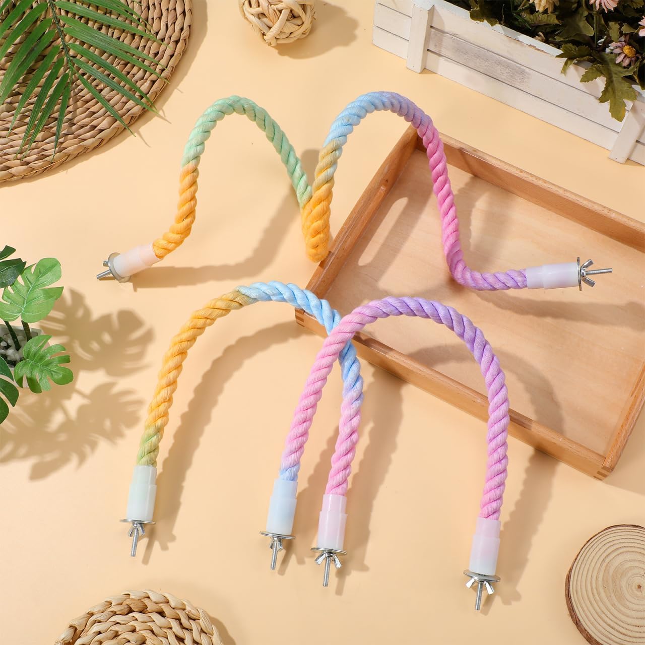 NOLITOY Bird Rope Perches for Cage Parrot Climbing Swing Cotton Rope Bird Stand Flexible Cage Accessories for Parrots Parakeets Macaws Pet Supplies Indoor Play and Rest image 3