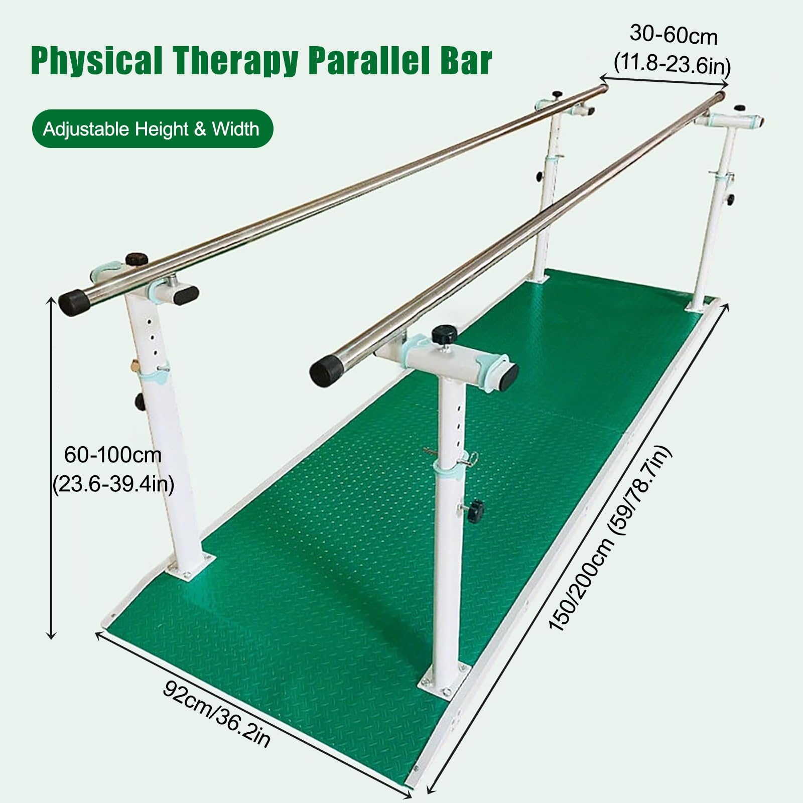 Parallele per fisioterapia, altezza e larghezza regolabili | carico di 300 kg, acciaio ad alta resistenza, tappetino antiscivolo impermeabile, ringhiera