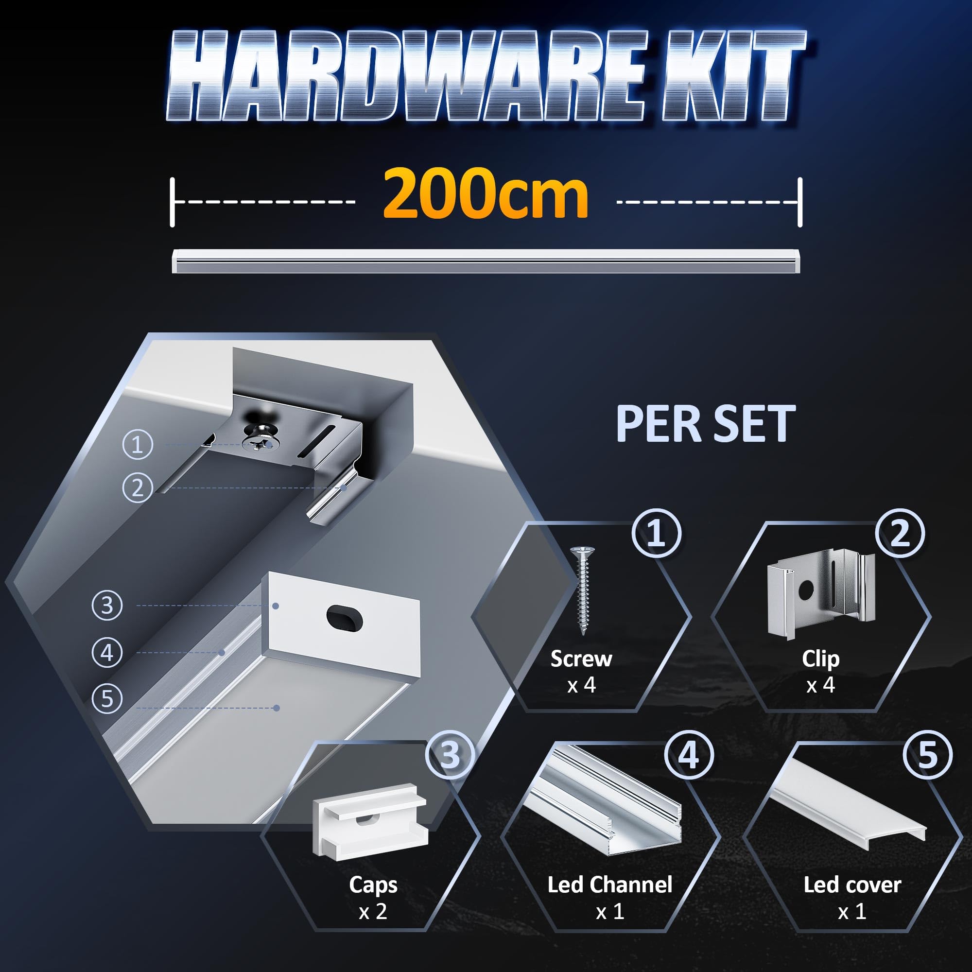 LED Aluminiumprofil U-Form 2m x 6, mit milchiger Abdeckung, für Led Streifen bis 10mm / 12mm/ 15mm /16mm, LED Schiene für Decke & Trockenbau indirekte Beleuchtung, inkl. Endkappen & Metallclips