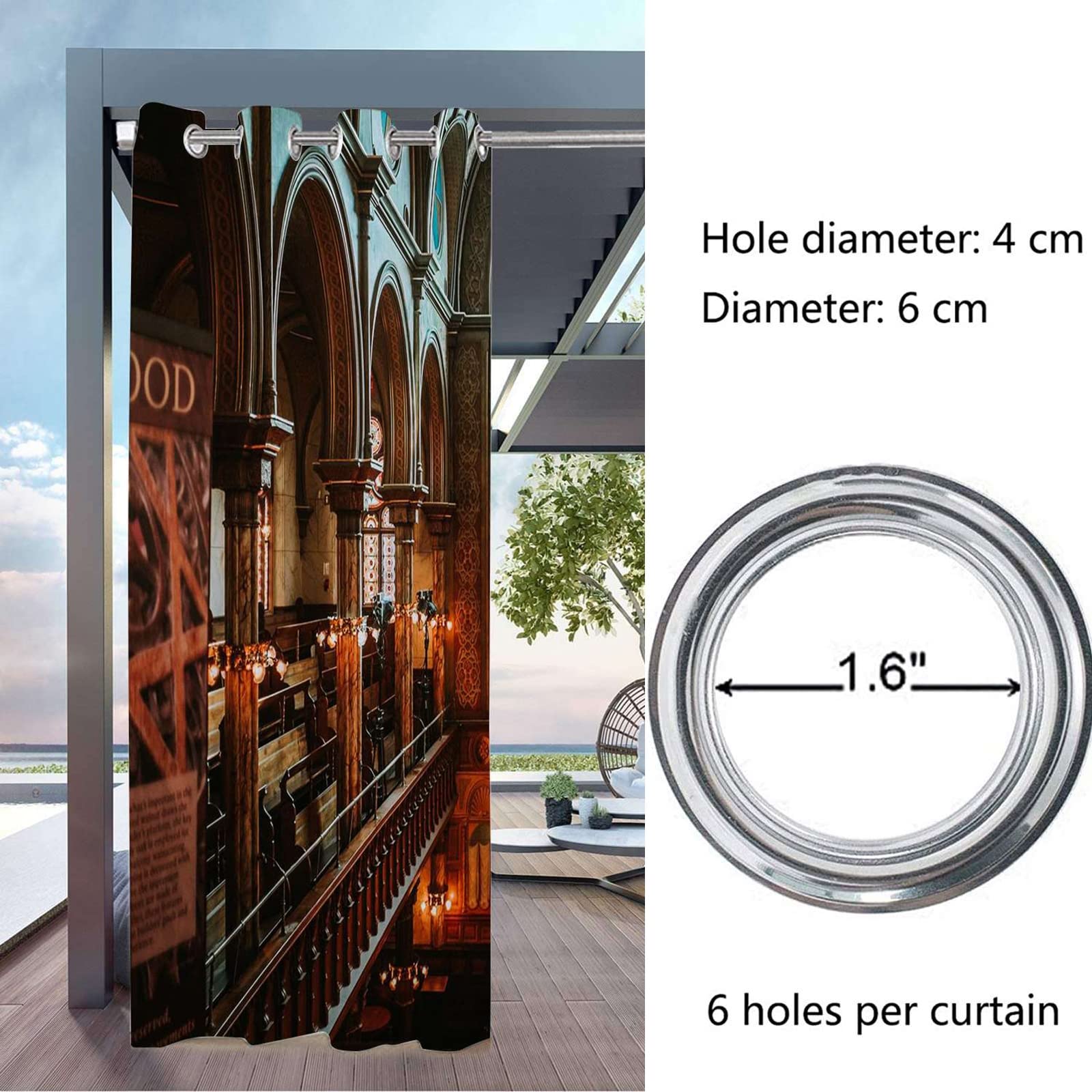 LDIW Thermo Vorhang Gardinen Outdoorvorhänge Simulation 3D-Vorhänge Verdunkelung Wasserabweisend Blickdicht Gardine mit Ösen (2_Stück),2,264 * 183cm