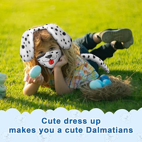 Miniatura 4 de Tigeen Juego de 36 piezas de disfraz dálmata de Pascua para niños máscara facial para cachorros diadema con orejas dálmatas y cola para niños fiesta