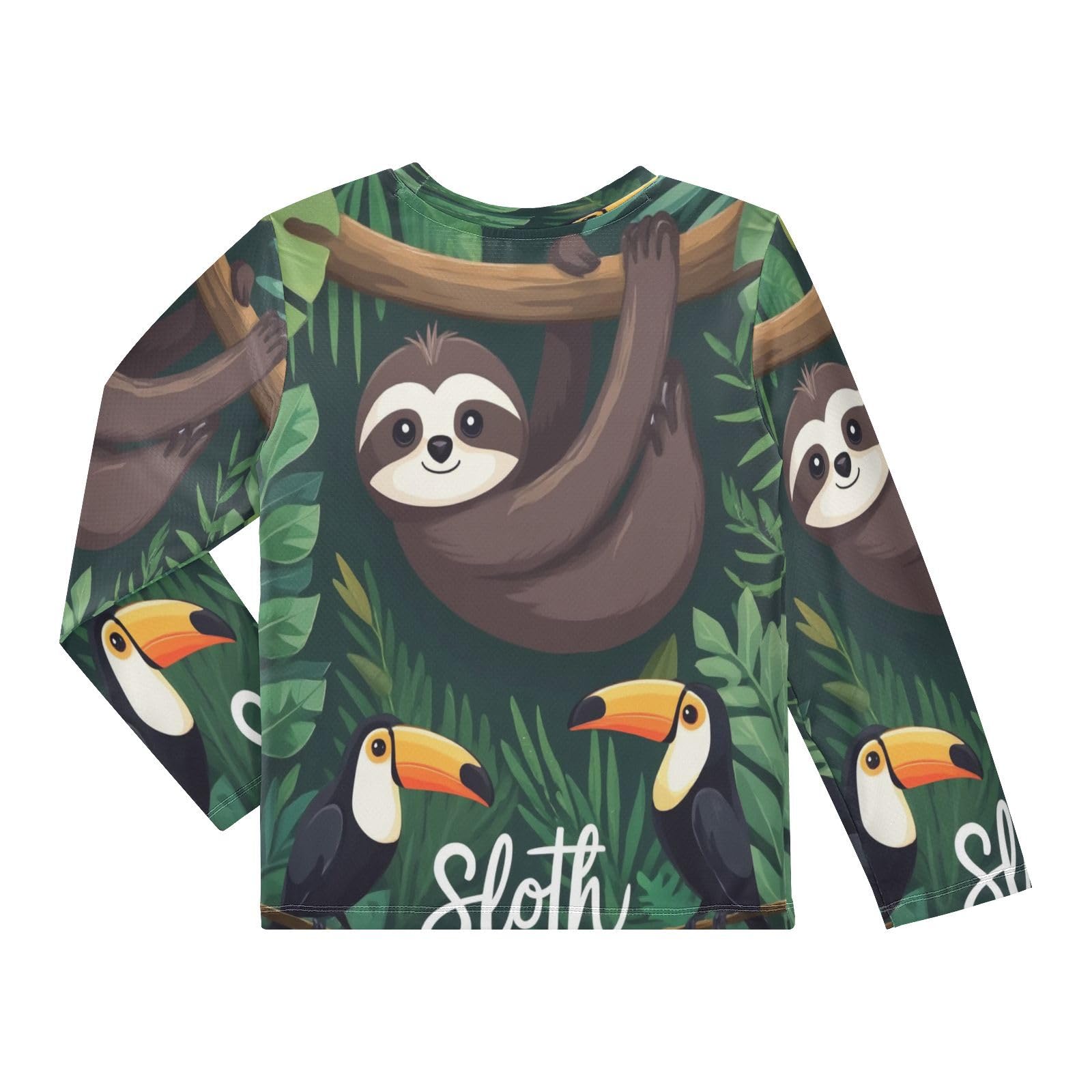 Sloth Toucan Jungle Green Boy's Rash Guard Swim Shirt Long Sleeve Sun Shirt for Kids Toddlers UPF50+ 4T
