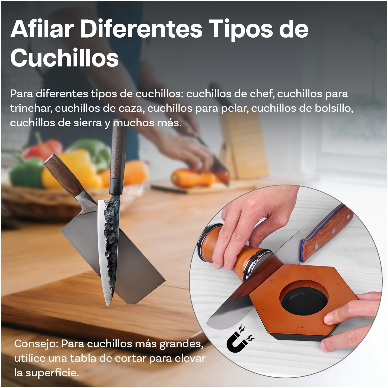 Afilador Cuchillos de Rodillo por MMOBIEL - 6 Ángulos Magnéticos (12°, 15°, 17°, 19°, 22°, 25°) - Kit de Afilado con Discos de Diamante - Kit Manual para Cuchillos - Regalos para Hombre & Mujer