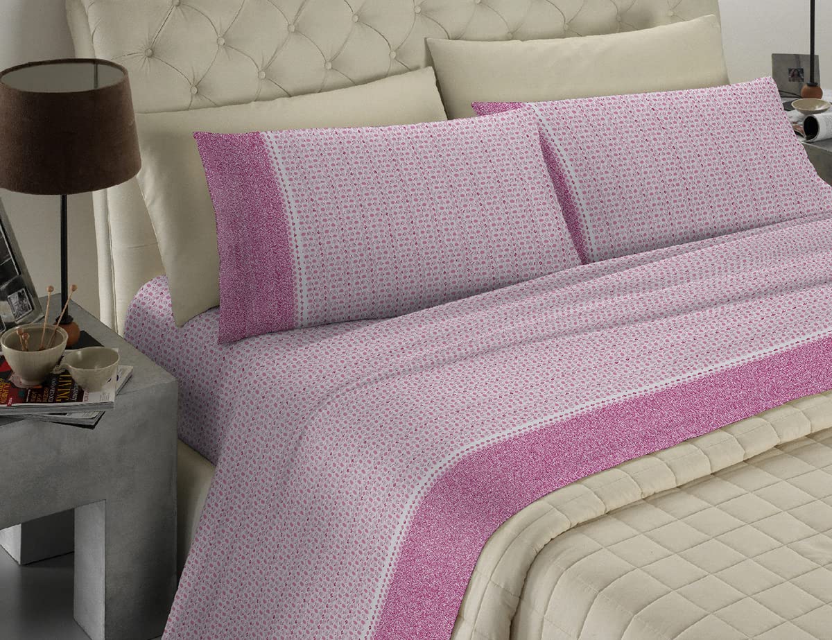Banzaii Set Completo Lenzuolo di Percalle Altissima qualità 600 Fili Maxi (per Materasso 180 cm, Altezza Fino a 35 cm) Anastasia Rosa