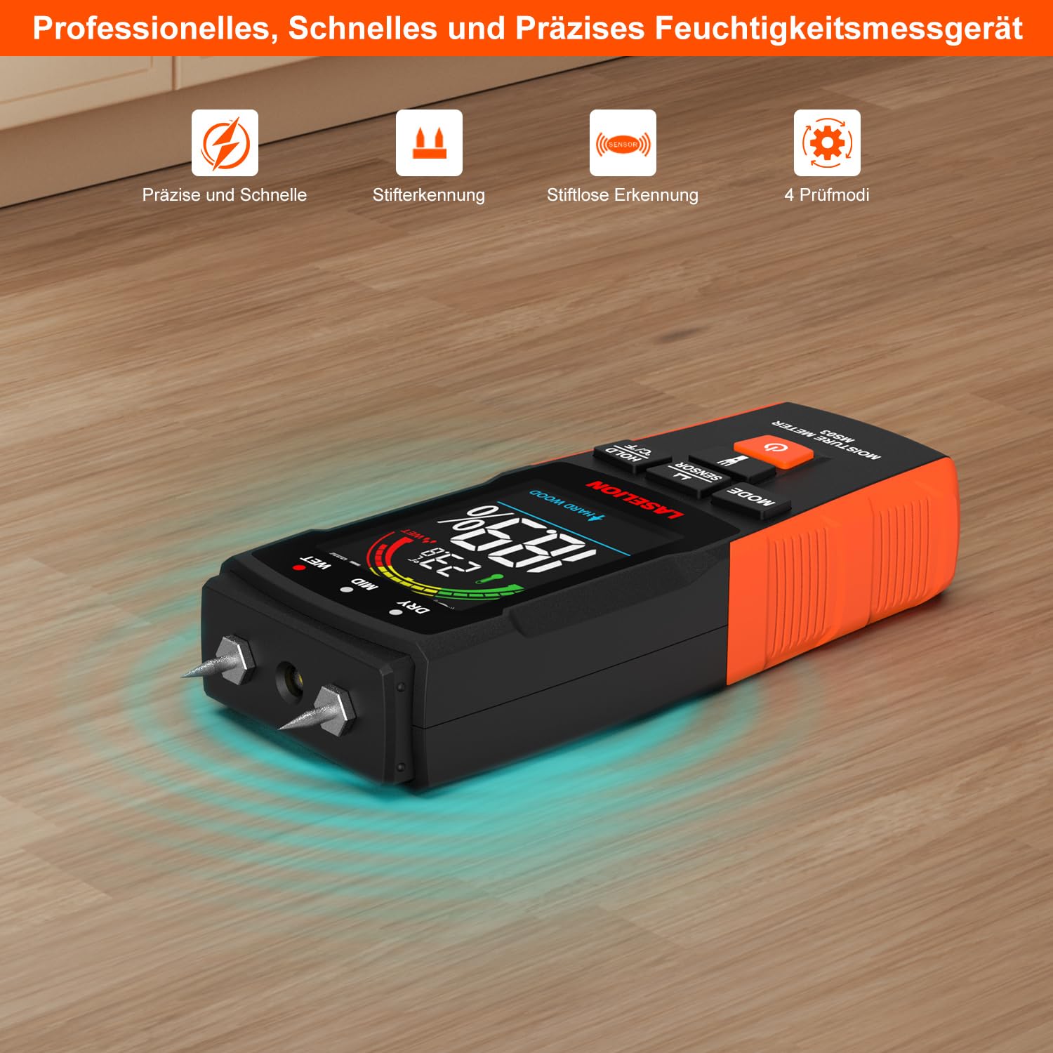 LASELION Feuchtigkeitsmessgerät - 2-in-1 Mit Stift & Stiftlos Für Holz, Beton & Mehr