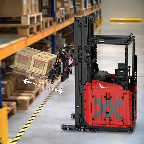 Miniatura 3 de JMBricklayer Kit de bloques de construcción de montacargas para estantes, tecnología de mecánica de montacargas a control remoto, juego de bloques