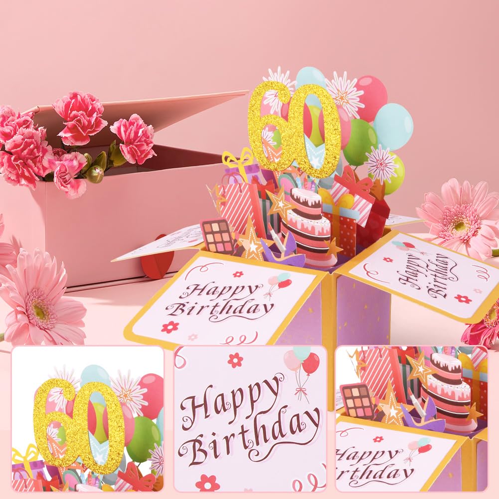 Aazon.co : 60th Birthday Pop Up Card For Her, Happy 60th Birthday Pop