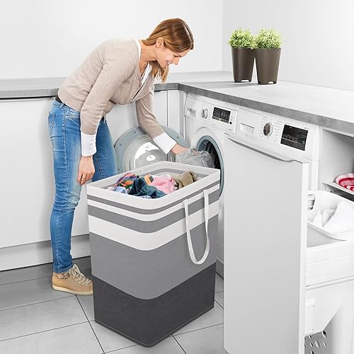Miniatura 6 de StorageRight - Canasta de lavandería plegable grande con asas de fácil transporte, cestas de ropa independientes para lavandería, habitación,
