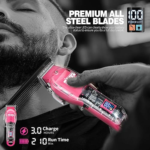 Miniatura 5 de DSP Hair Clipper, Trimmer Kit for Men Professional Barber Set for Hair and Beard Cutting Zero Gap T-Blade Beard Trimmer, with LED Display (Pink)