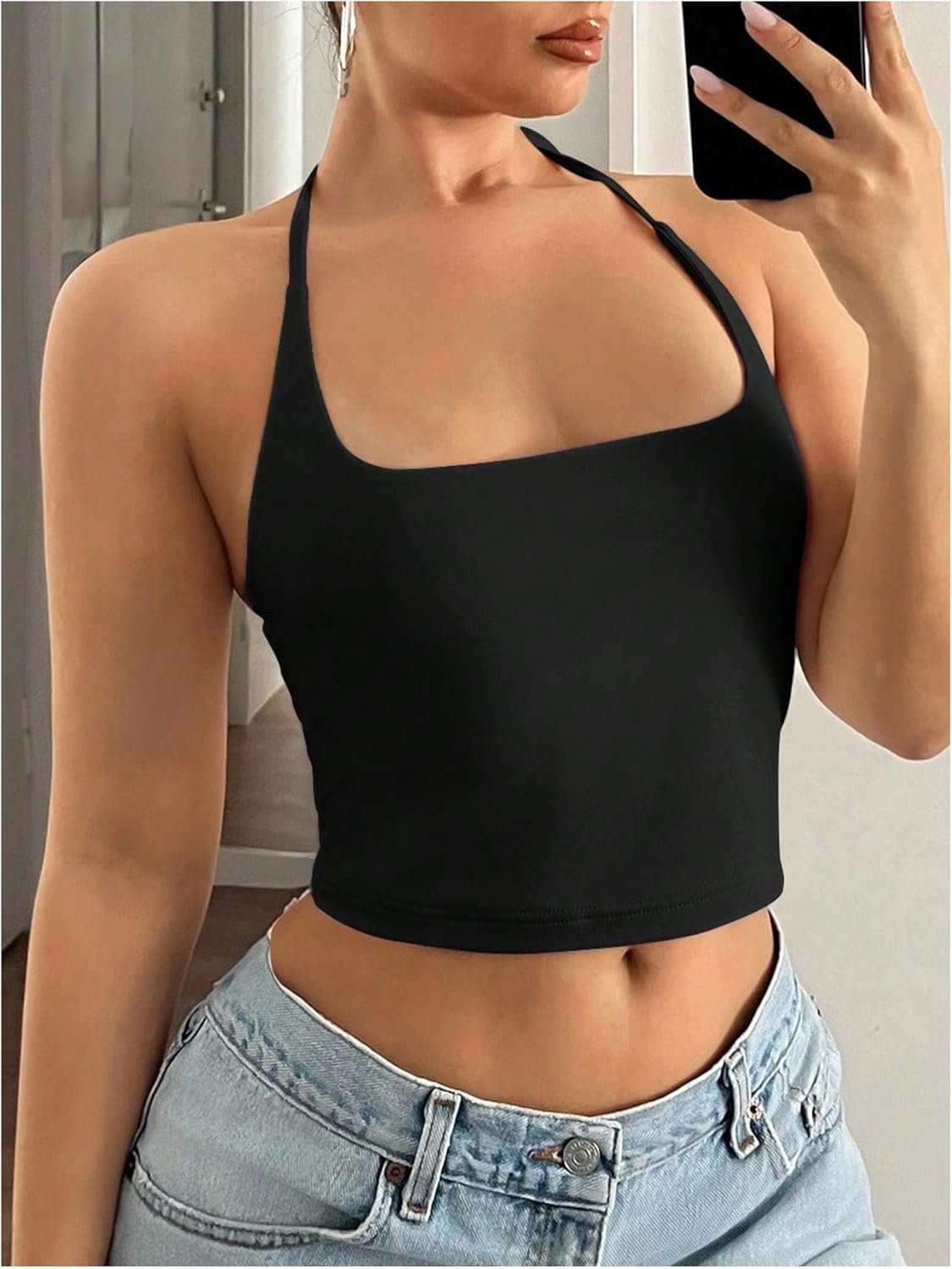 Milumia Women's Open Back Halter Tops Punk Goth Going Out Crop Tops - Image 5