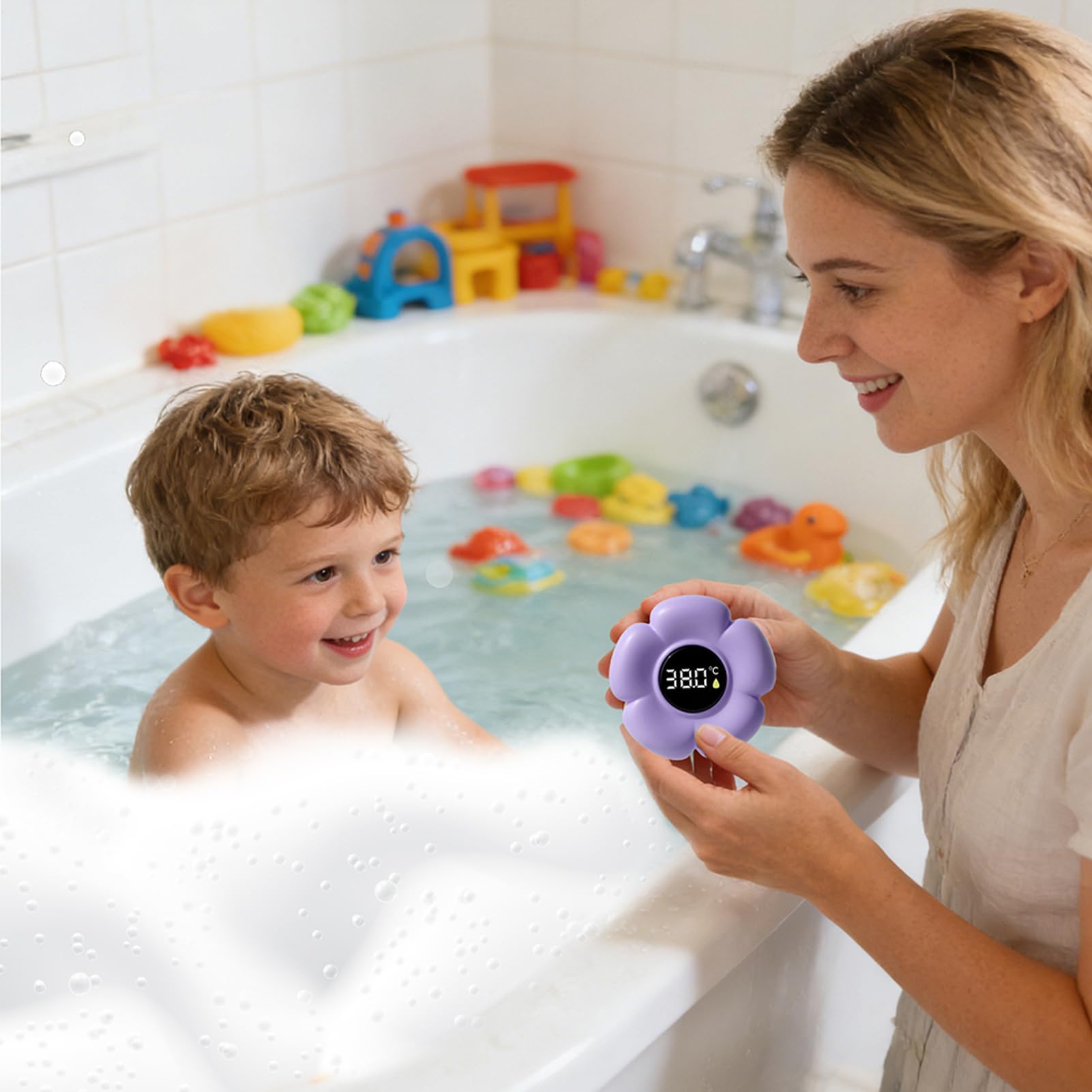Termómetro De Baño Para Bebé Con Forma De Flor,Sin Mercurio Termómetro De Bañera,Sensor Digital De Temperatura De Agua Para Ducha Monitoreo Seguro Para Bebes Y Adultos Con Pantalla Táctil Pantalla LED — view 2