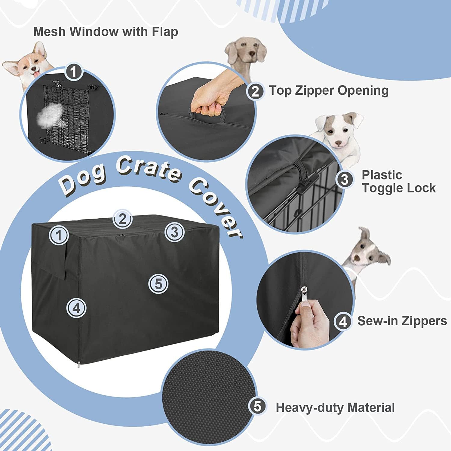ZJT Hundekäfigabdeckung,Hundekäfig Abdeckung für Drahtkäfige,Multifunktionaler Lichtdichter Abdeckung Hundekäfig,210D Oxford-Gewebe mit Silberbeschichtung, Robust und Langlebig (Grau-109 * 74 * 76cm)