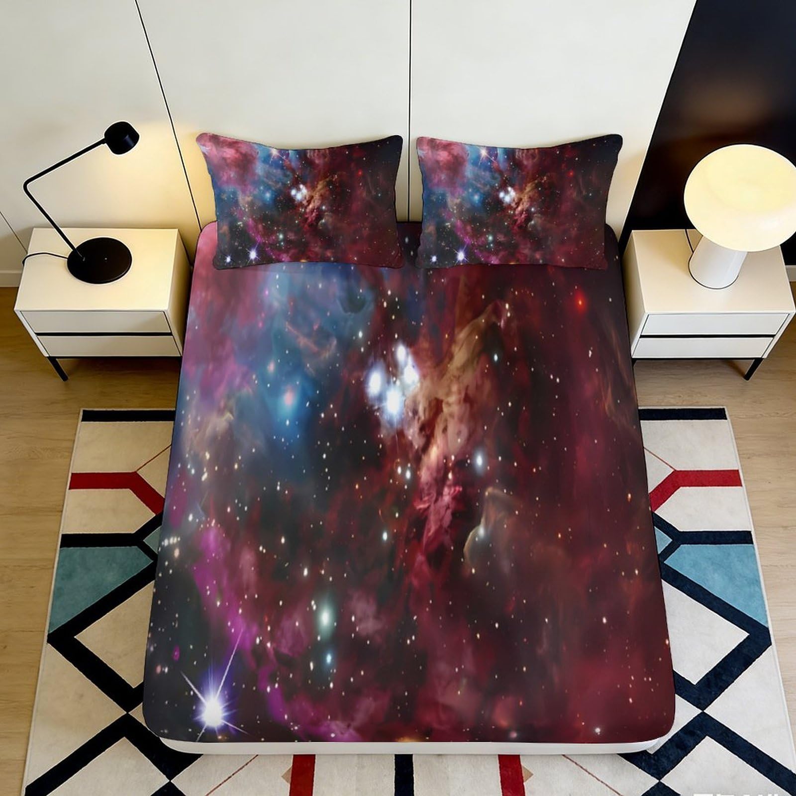 Jwndfkpvxzgl Style-7 3D Printed Galaxy Starry Sky Fitted Sheet Microfiber Soft Anti-Slip Cosmic Nebula Bed Cover For Bedroom Dorm Mattress Decor 90X200x25cm