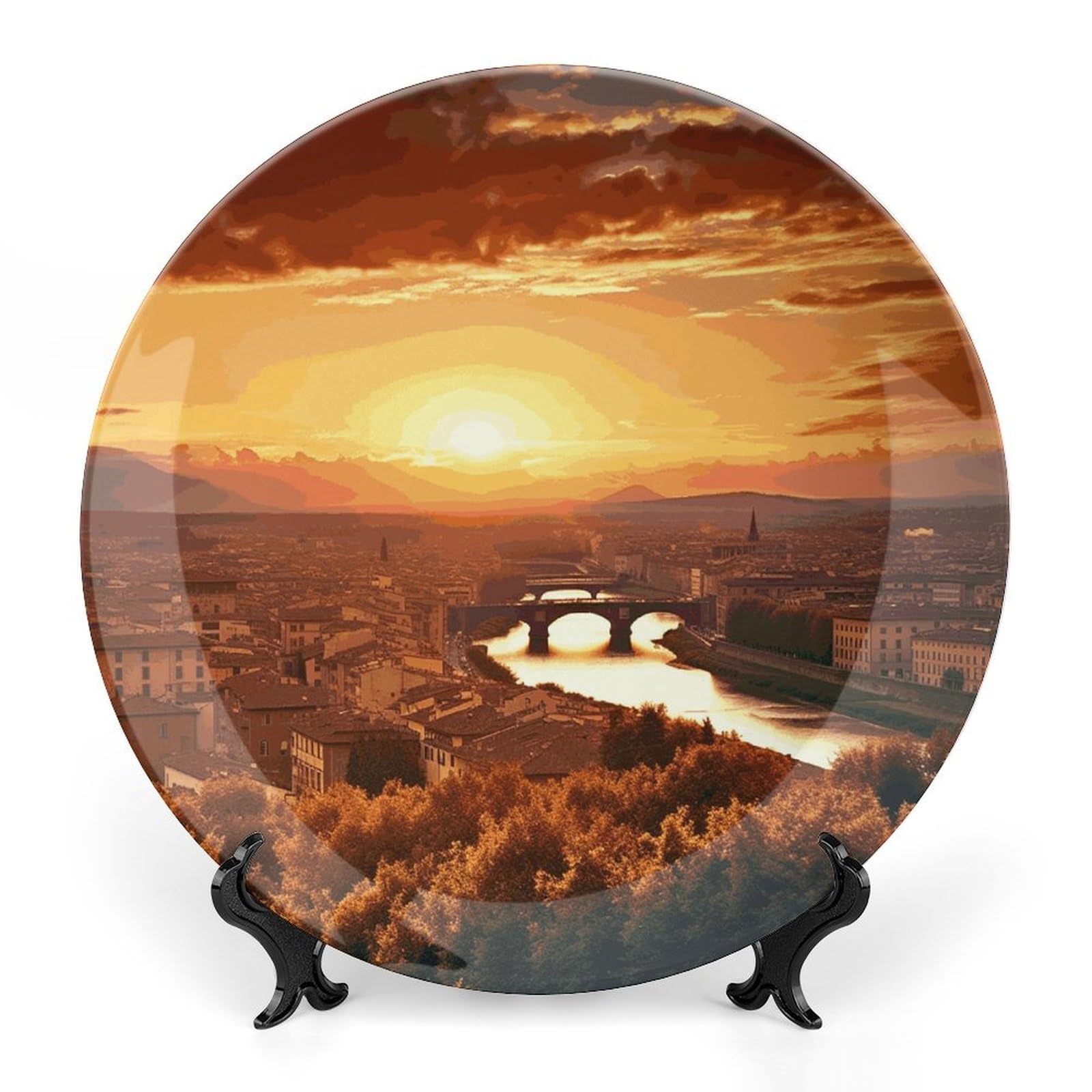 Plato de cerámica de 10 pulgadas con paisaje de atardecer