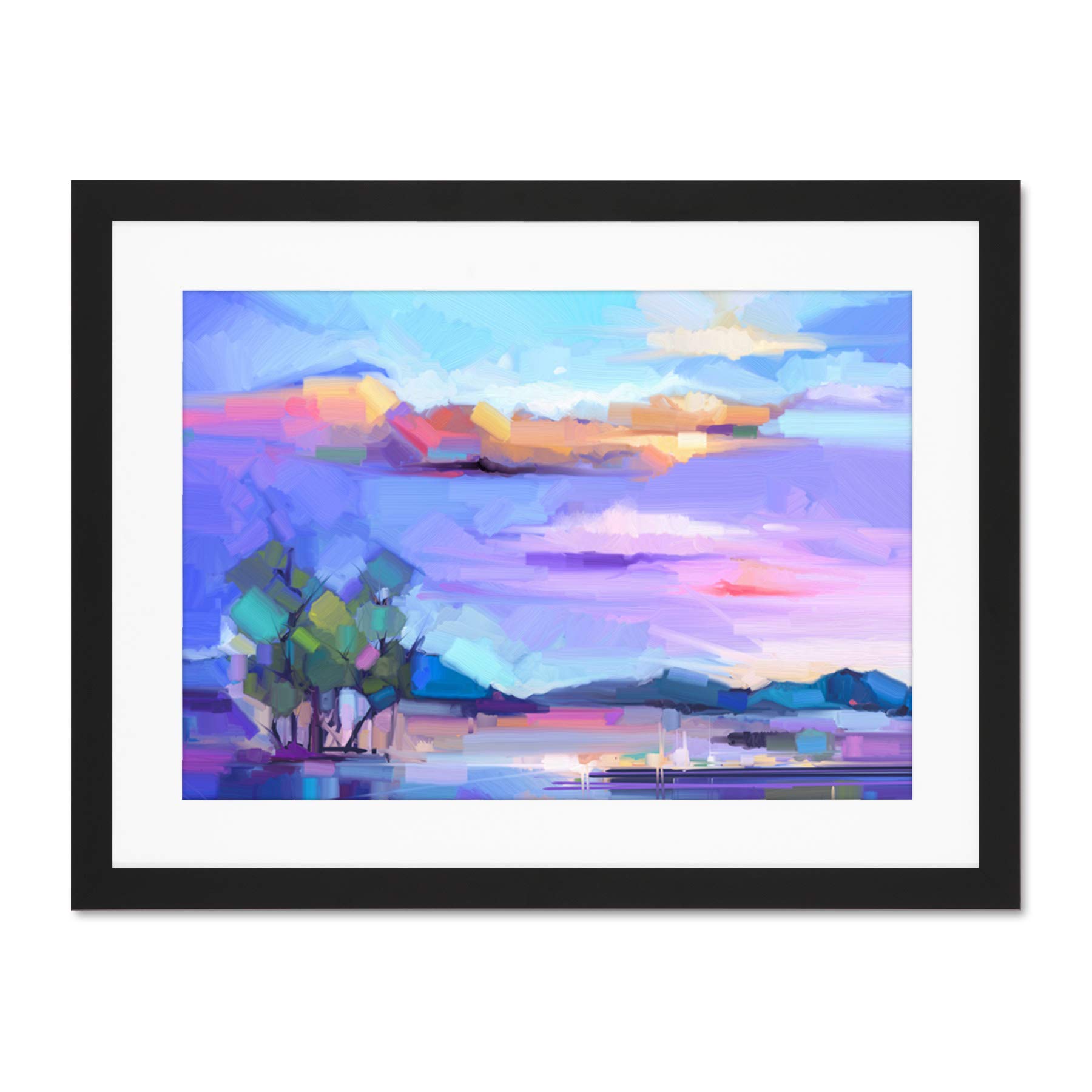 Wee Blue Coo Abstract Sunset on Meadow Large Framed Art Print Wall Poster 18x24 inch