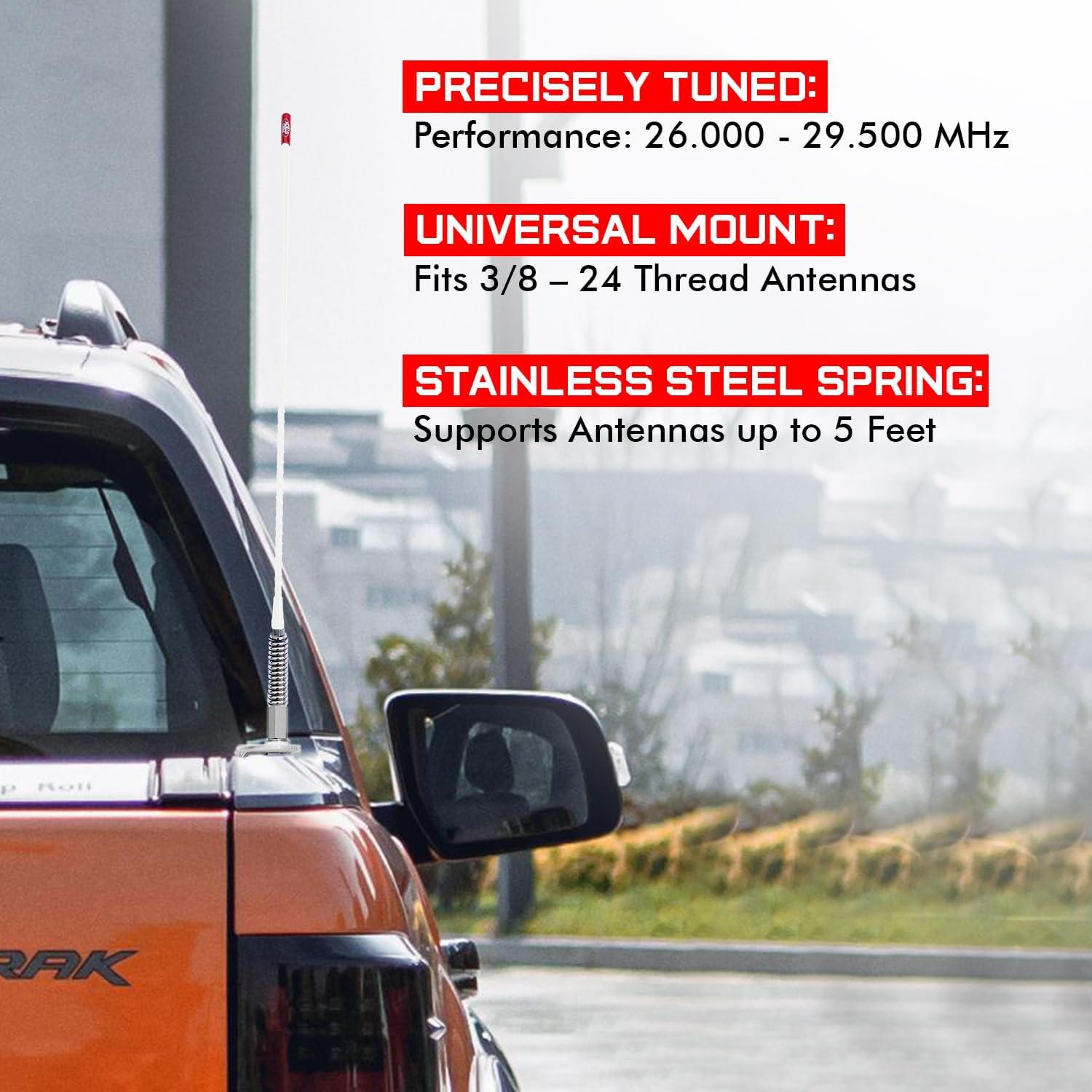 Prostick Fiberglass CB Antenna with Single Groove Mirror Mount & Stainless Steel Spring - 1000 Watt Durable Radio Antenna, Studs, Heavy Duty Springs – 4 Foot Antenna in White Color…