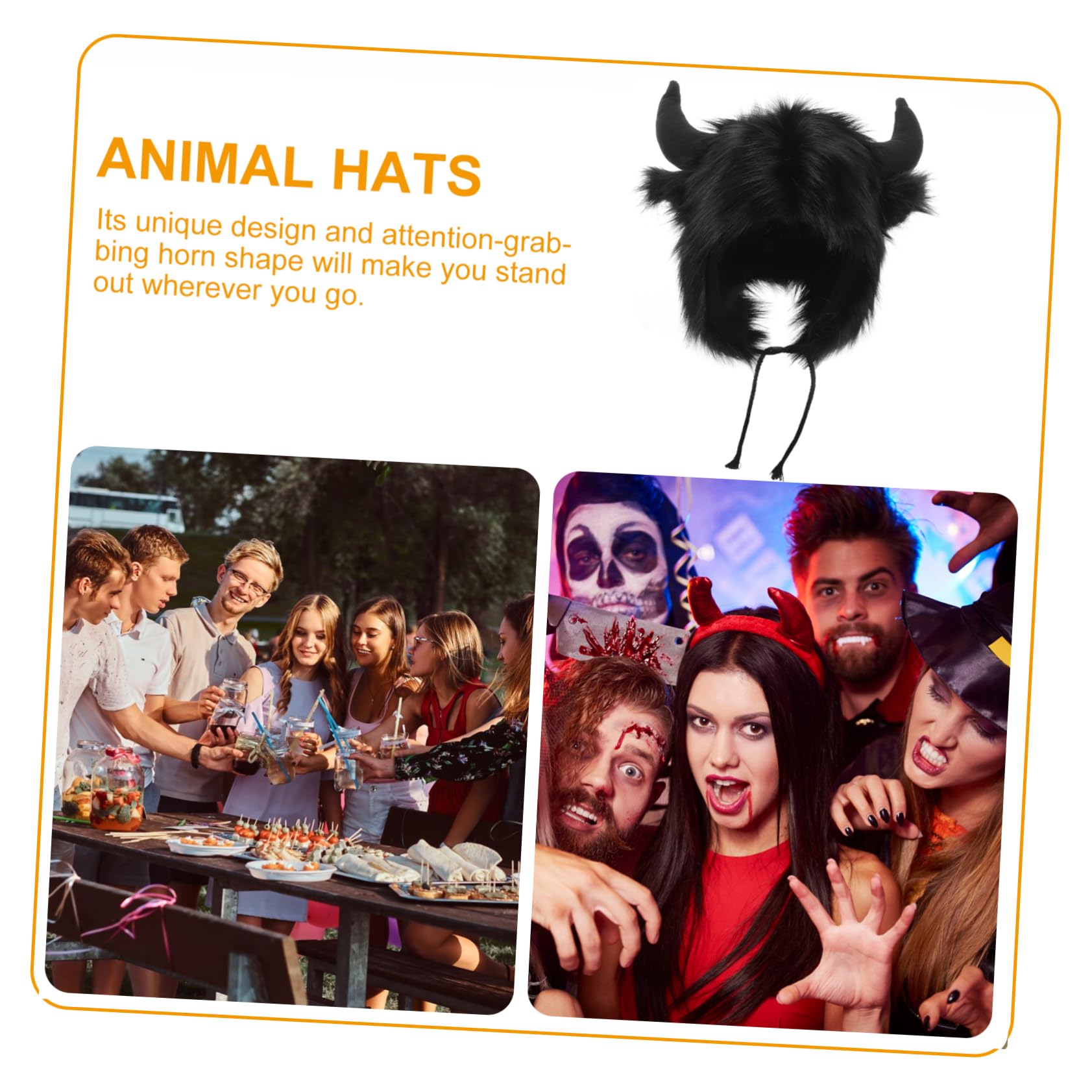 Veemoon Tapa del oído de bocina divertido fiesta sombreros para adultos sombreros de halloween sombreros sombrero de animales salvajes gorro de disfraz de animal Felpa Negro