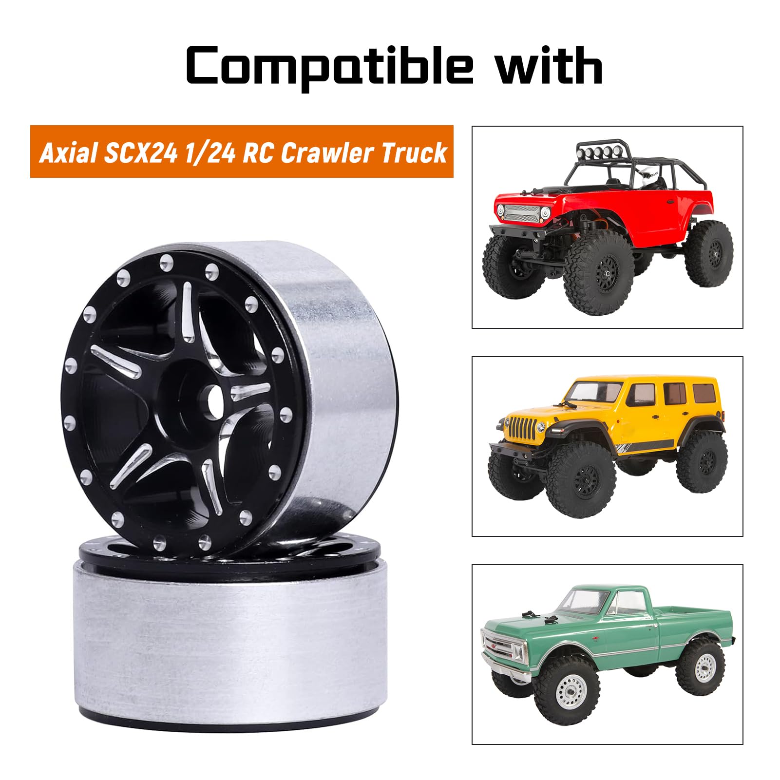 4pcs Aluminum 1.0 Beadlock Wheels for Axial SCX24 1/24 RC Crawler