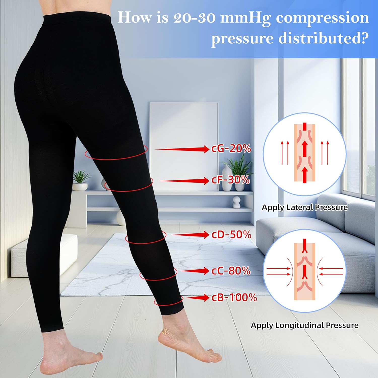 20-30mmHg Medical Compression Pantyhose, Women Compression Stockings & Leggings, Opaque Footless High Waist Opaque Compression Tights for Varicose Veins, Graduated Support Hose for Doctor - Image 2