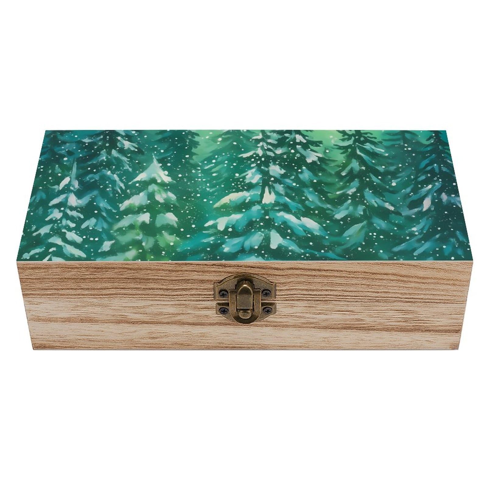 HLBSDM Winter Aurora & Snowy Pine Tree Retro Wooden Storage Box Jewelry Art Gift Boxs Decorative Keepsake Boxes