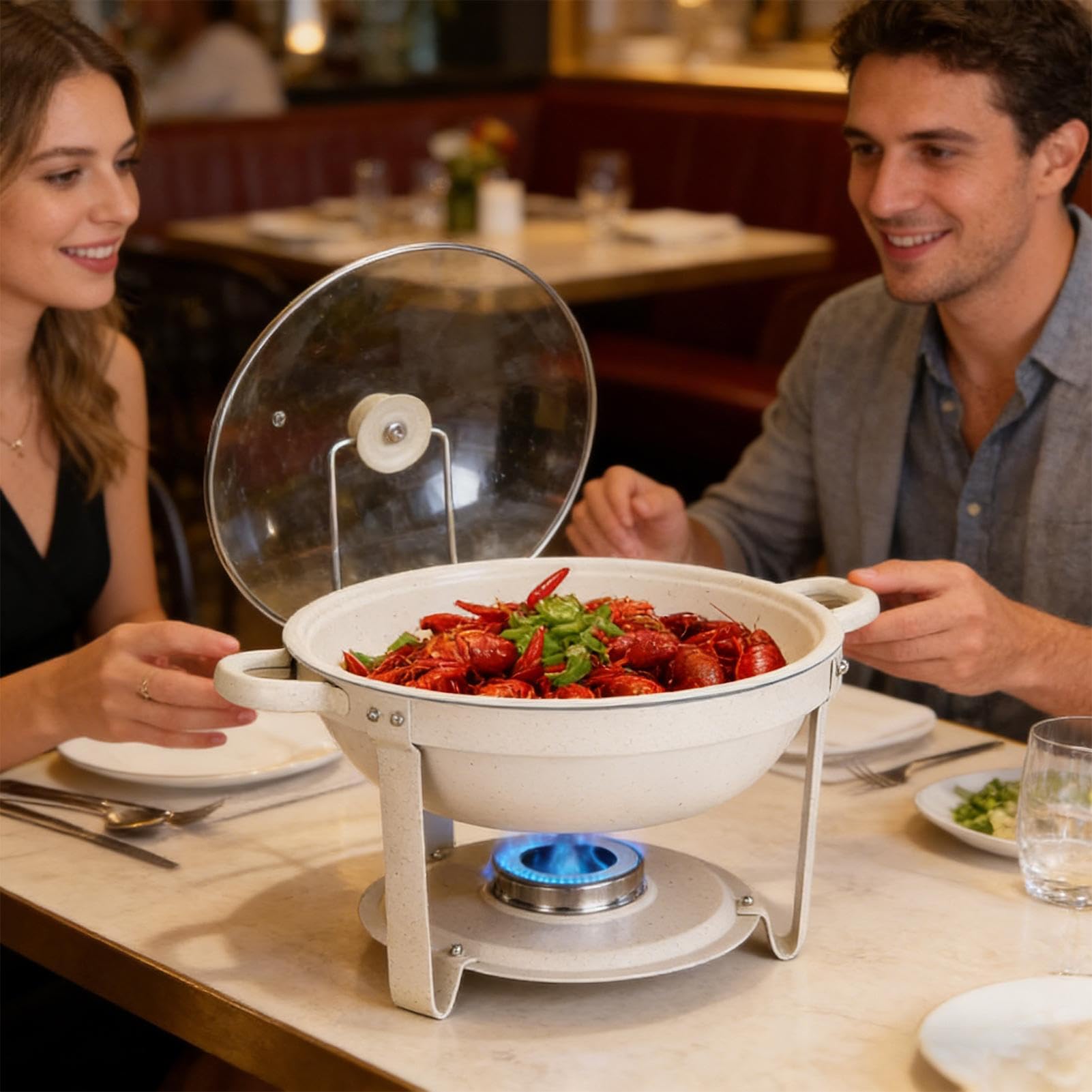 Bandeja Caliente para Buffet Bandeja Calentadora con Tapa Transparente | Vajilla para Buffet Para Recepciones, Banquetes, Celebraciones de Navidad, Año Nuevo, Pascua, Bodas y Eventos