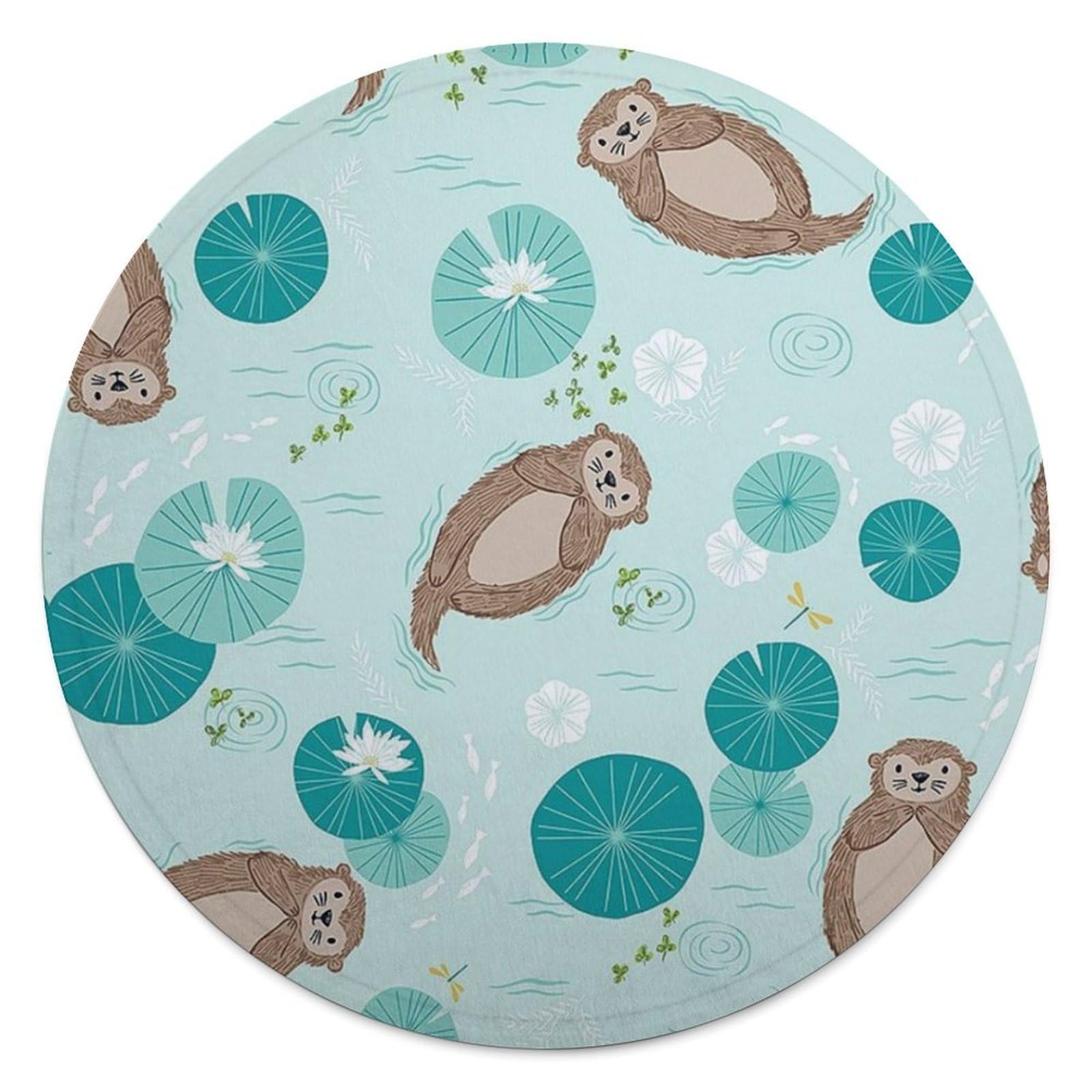 FekiLoot Otters Round Flannel Throw Blanket, 59.1 Inch Diameter Single Sided Printed Fleece Blanket, Multipurpose Foldable Decor Cover for Couch Office Camping Home Furnishing