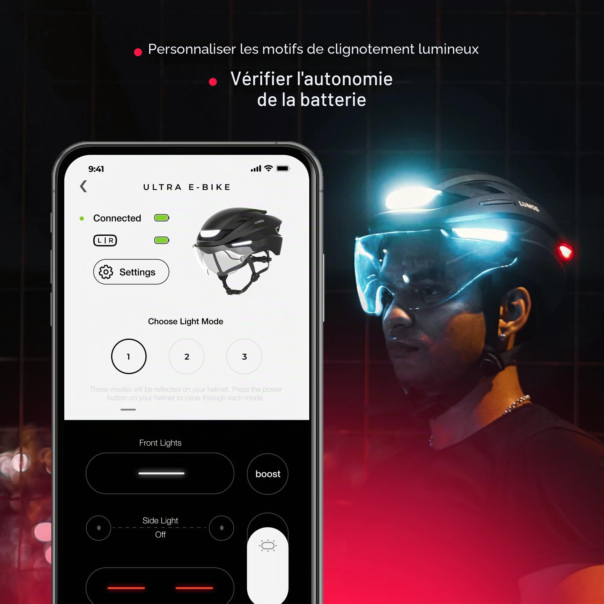 Lumos Ultra Casque de vélo électrique intelligent | Certifié NTA 8776 | Feux avant et arrière LED | Visière rétractable | Contrôle par application | Pour vélo électrique, scooter, cyclisme | Adultes,