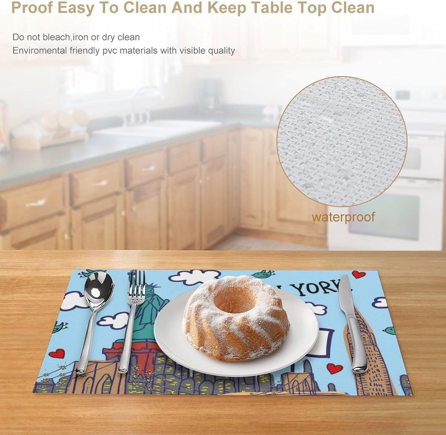 I Love New York Printed PVC Placemats Set Place Mat Dining Table Decor Gifts for Wedding Party Home Restaurant 4 PCS