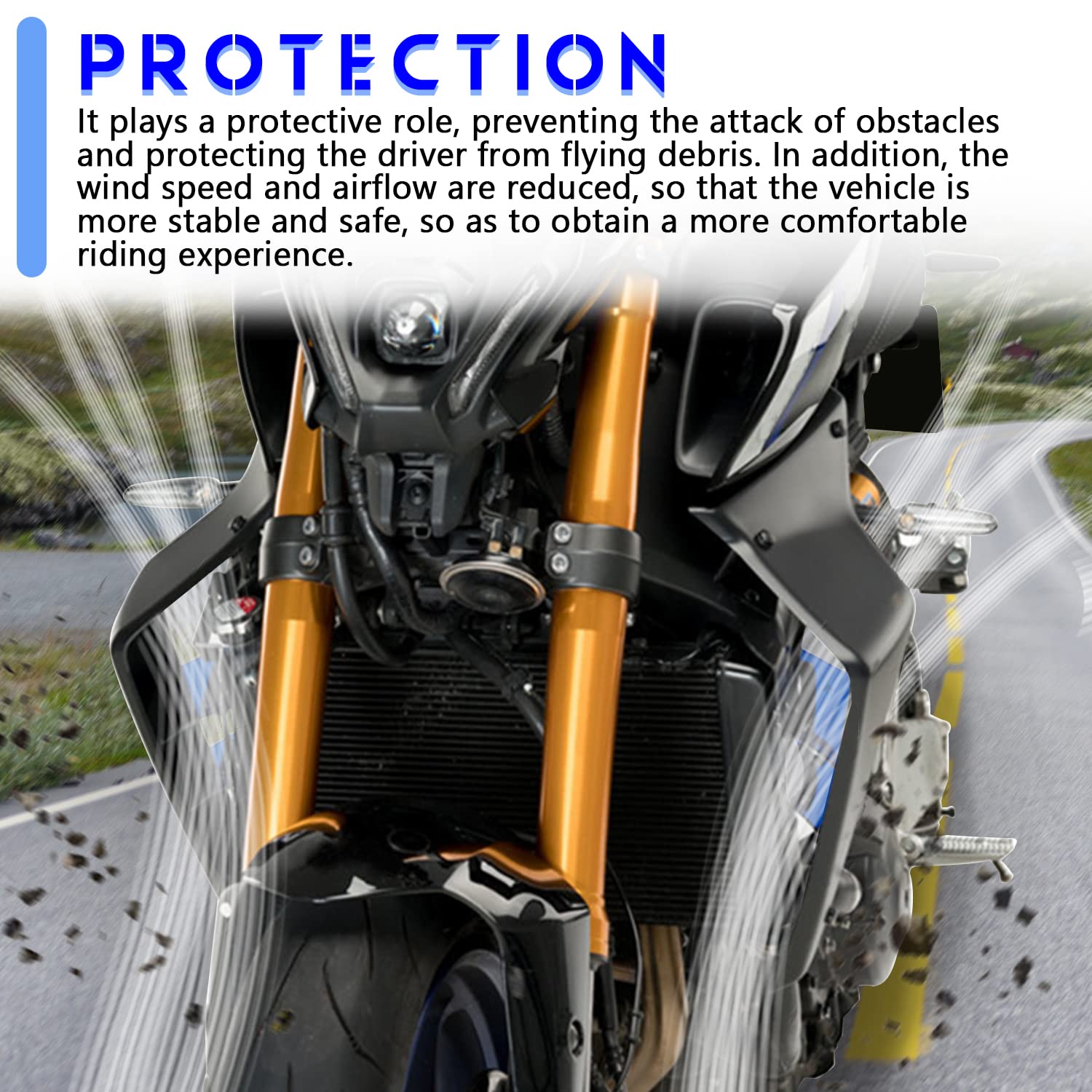 Motorrad-Abwärtskraft, Abtrieb, Naked-Spoiler, Feste Winglet-Verkleidung, Flügelabweiser für MT09 MT 09 MT-09 SP 2021 2022 2023 Wassertank Kühlerschutz Seitenwände (Carbon-Look mit Blau)